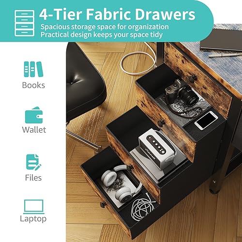 Miniatura 6 de Lufeiya Escritorio reversible para juegos con luces LED y tomas de corriente, escritorio para oficina en casa de 47 pulgadas con soporte para