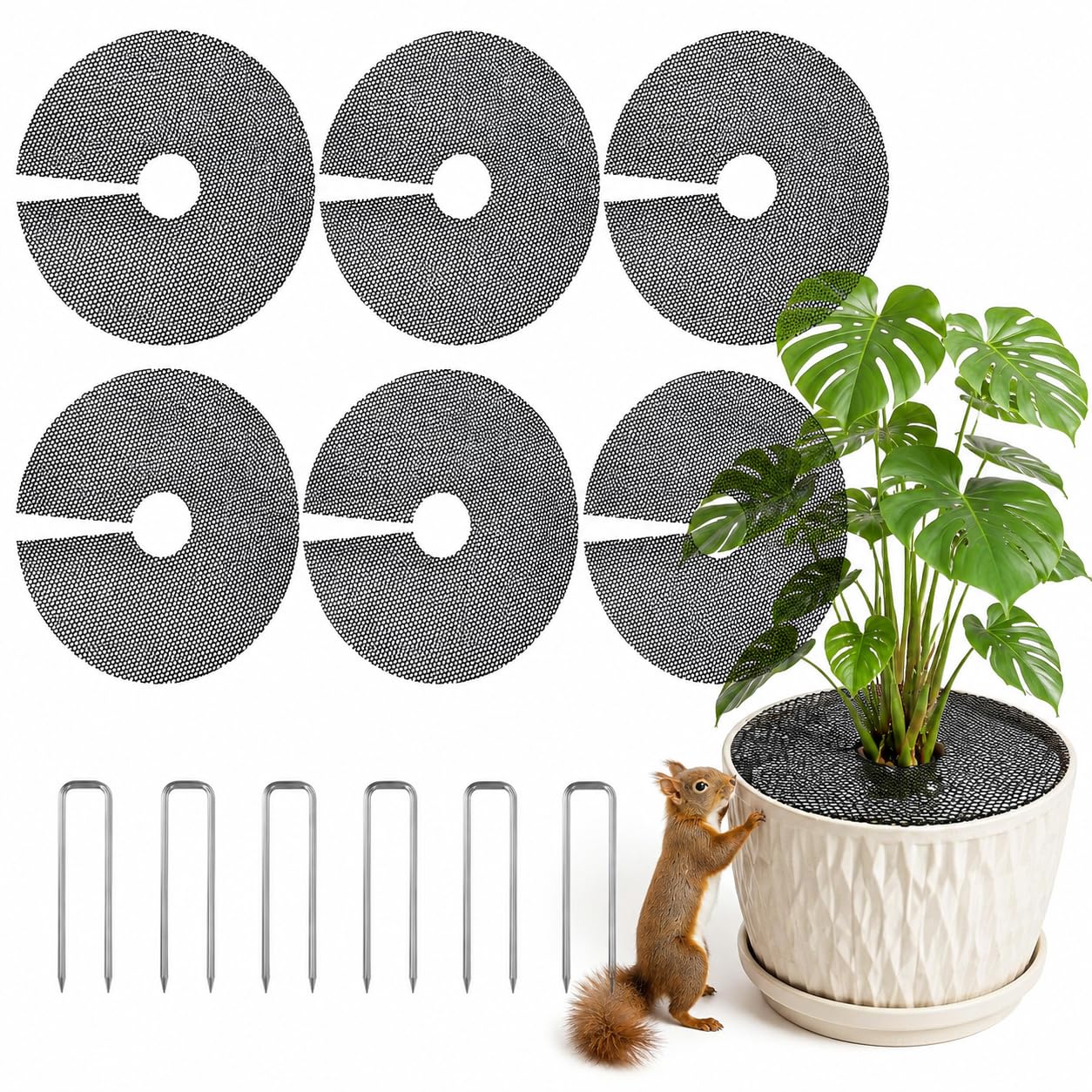Wieat Plant Pot Covers, 30cm Cuttable Plant Pot Grid with U Shape Stakes, 6pcs Flower Pot Soil Protector Cover to Protect Plants from Children Cats Dogs
