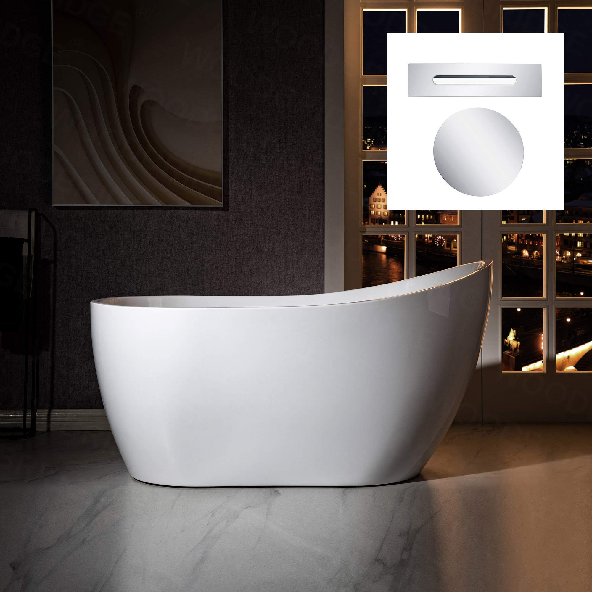 WOODBRIDGE BTA1507-C-Drain &O+ Pillow BATHTUB, With Chrome Drian