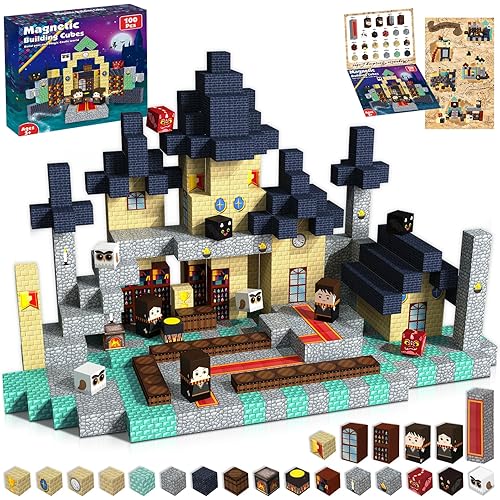 Goody King Magnetic Blocks |100PCS Magnetic Building Blocks Magic‘s House Magnetic Cube,Magnetic Blocks for Kids Ages 3-10,STEM Montessori Stacking Toy, Sensory Tiles Building Christmas for Toddlers