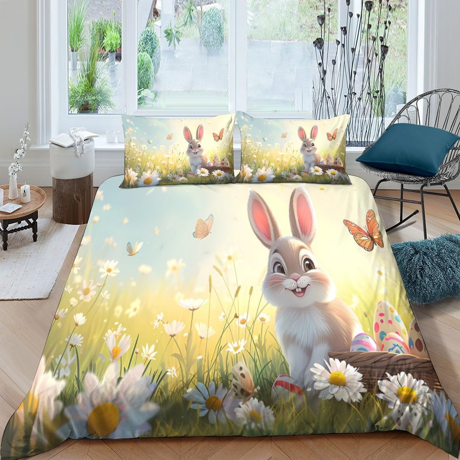 Ctjqhvkz Style-9 3D Printed Bunny Meadow Fitted Sheet Microfiber Soft Decor Butterfly Mattress Cover For Bedroom Guest Room Single（135X200cm）