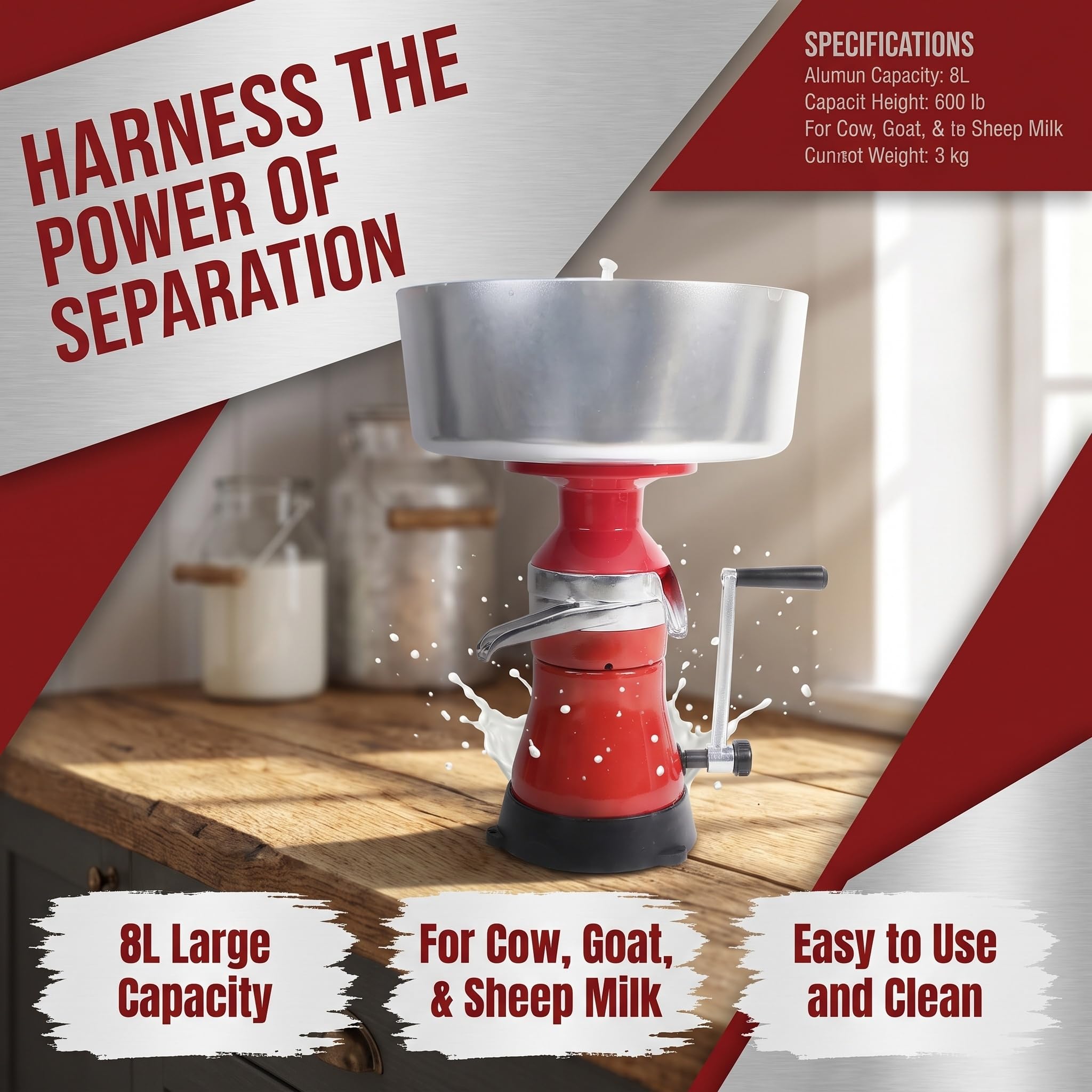 Separatore Manuale Di Crema Di Latte In Lega Di Alluminio, Macchina Per La Separazione Del Latte, Separatore Elettrico Di Crema In Acciaio Inossidabile Per Capre E Mucche, Per Trasformare Il