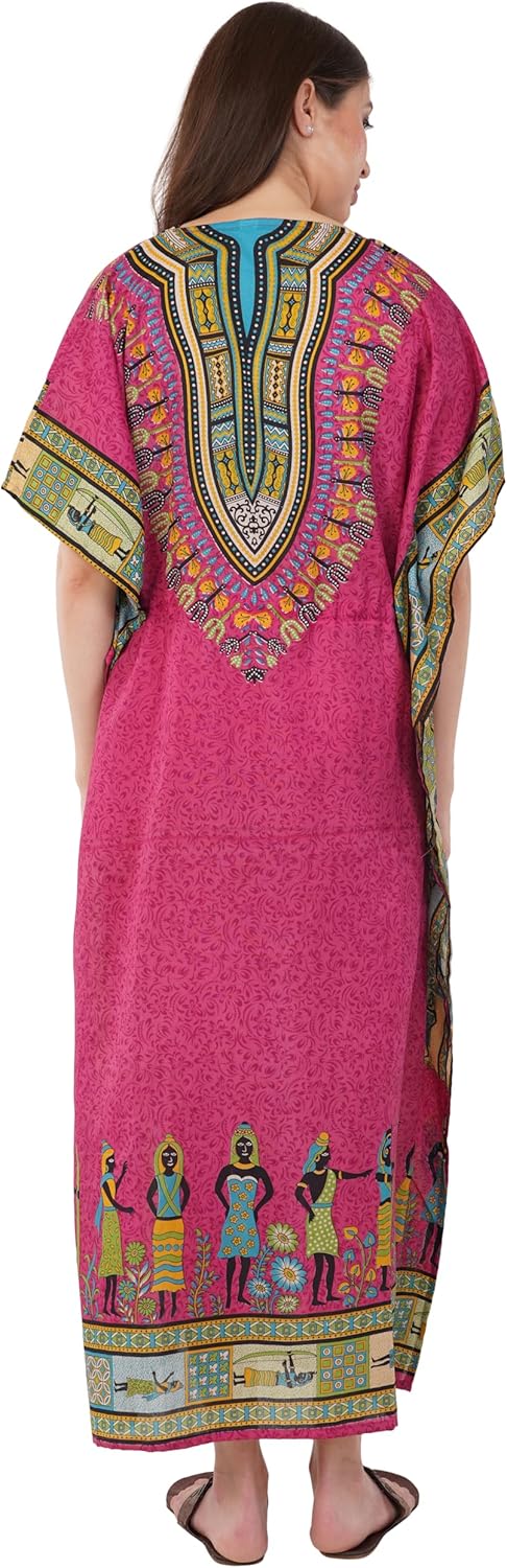 Divine threads Women African Print Kimono Cover Up V Neck Batwing Sleeve Plus Size Beach Kaftan Dresses Brown - Image 4