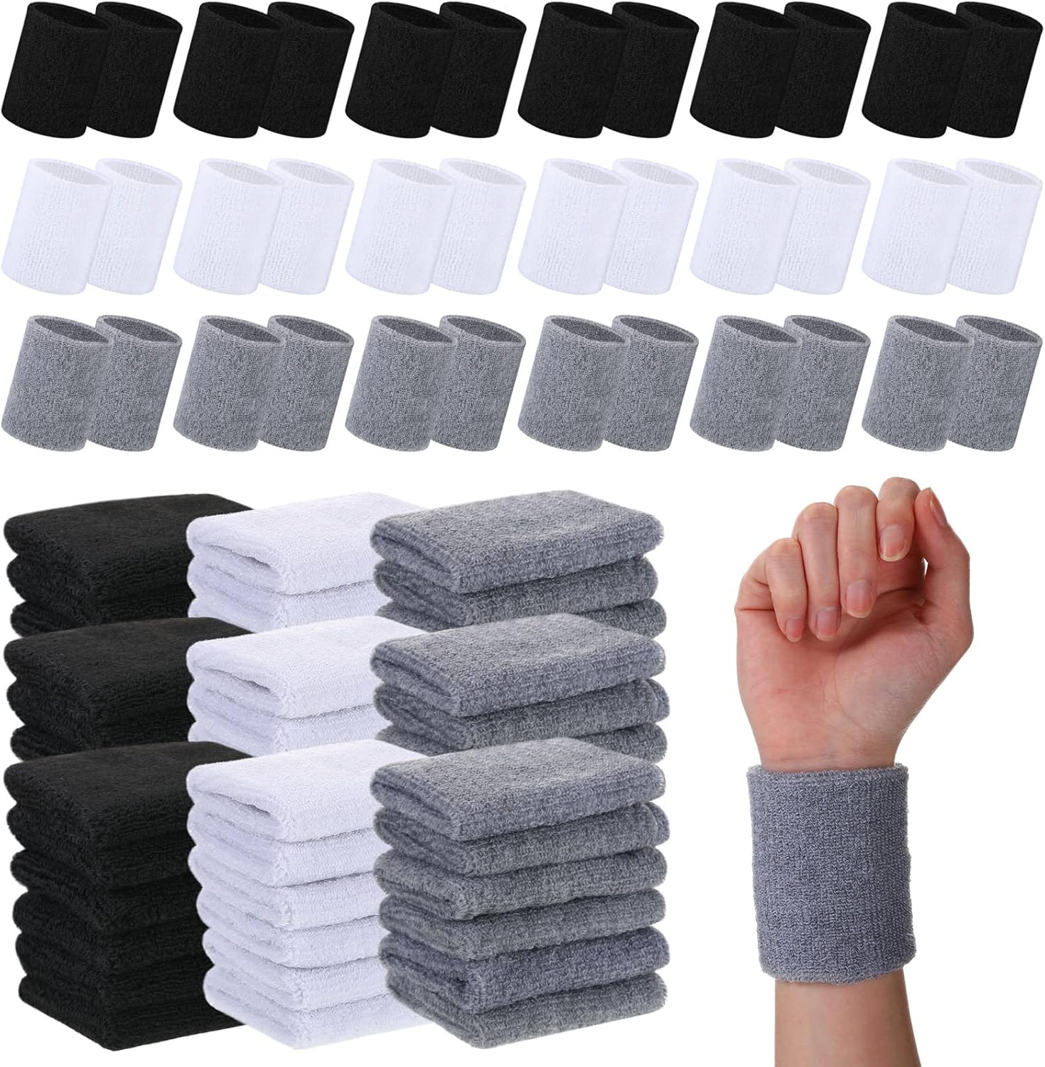 72 Pcs Wrist Sweatbands for Men Women Bulk Wrist Bands