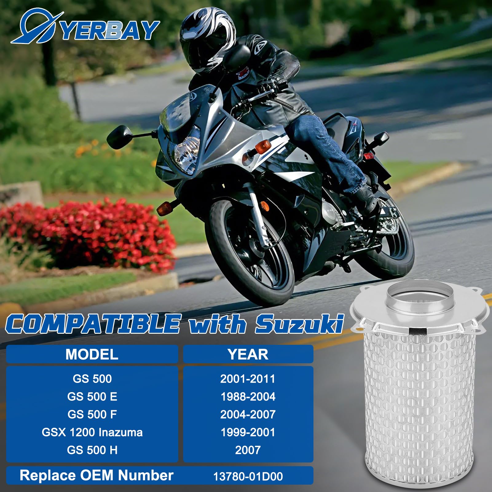Filtro de aire para Suzuki GS500 2001-2011 / GS500 E 1988-2004 / GS500 F 2004-2007 / GSX 1200 Inazuma 1999-2001 / GS 500 H 2007/13780-01D00 HFA3503