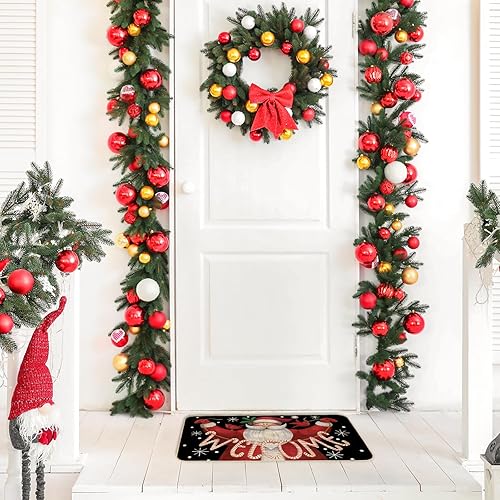 Miniatura 5 de AnyDesign - Tapete decorativo de Navidad con Papá Noel, tapete de bienvenida de Navidad, color rojo y negro, antideslizante, para puerta de entrada