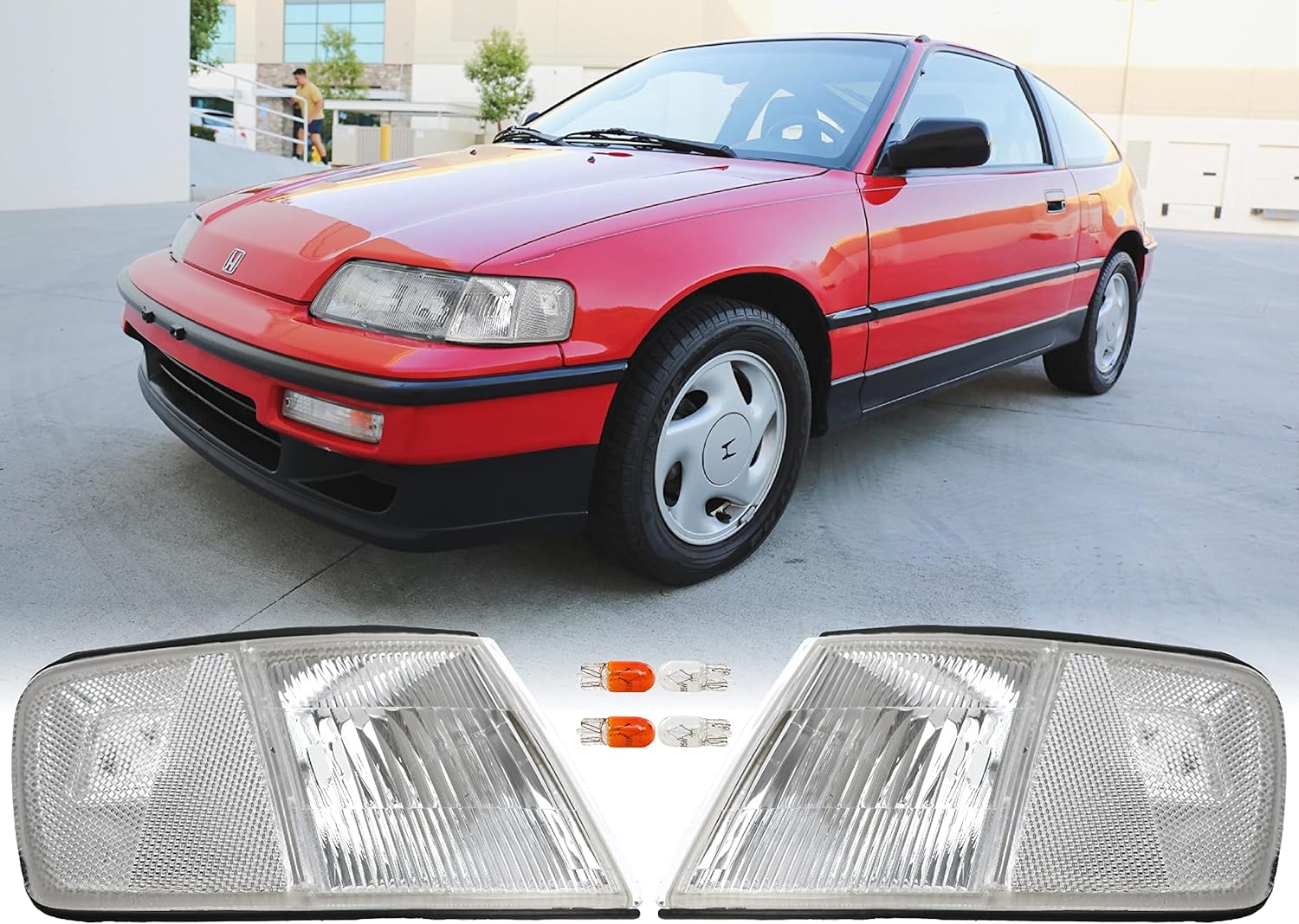USR DEPO 90-91 CRX Corner Lights - Front Cornering Parking Turn Signal Lamp Set (Left + Right) Compatible with 1990-1991 Honda CR-X DX HF Si (All Clear Lens)