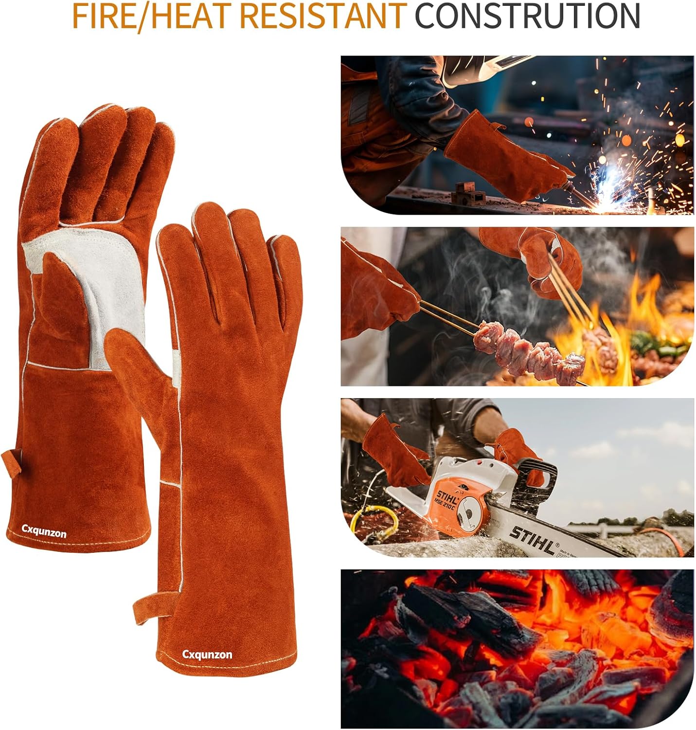 Leather MIG Welding Gloves with Reinforced Palm, Kevlar Stitching, Heat Fire Resistant for Welding/Grilling/BBQ