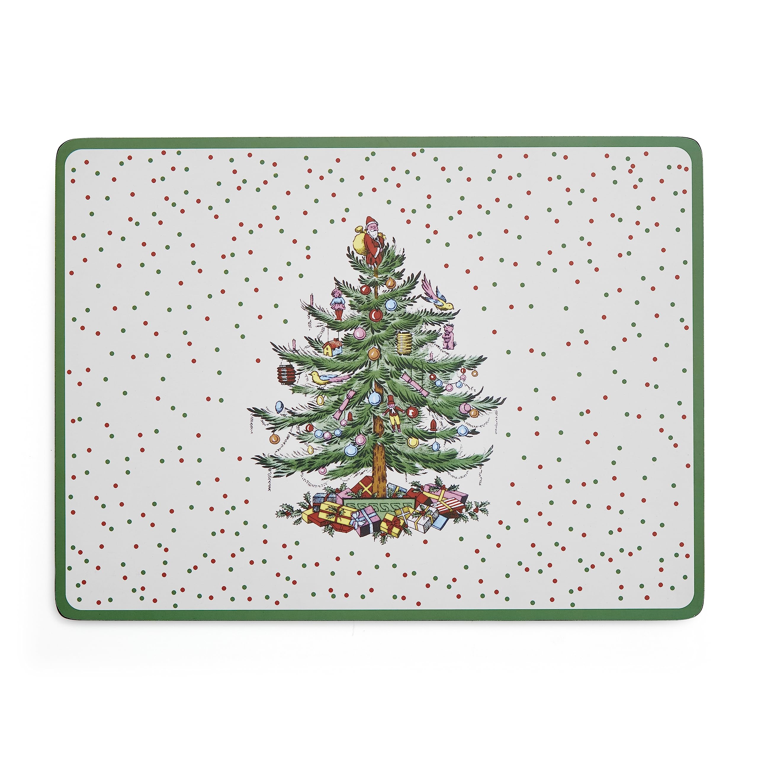 Pimpernel Spode Christmas Tree Polka Dot Placemats | Set of 4 | Heat Resistant Mats | Cork-Backed Board | Hard Placemat Set for Dining Table | Measures 15.7” x 11.7”