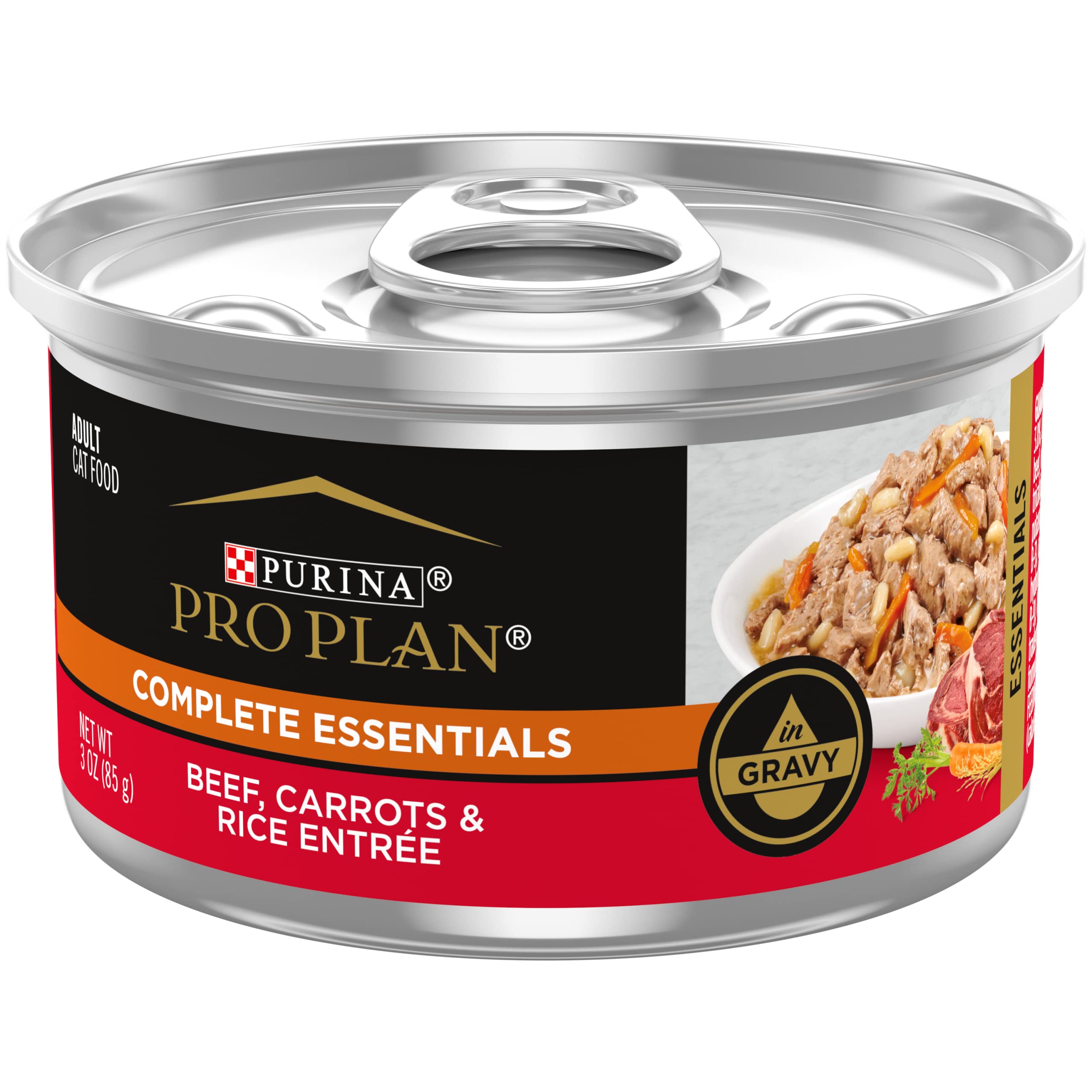 Purina Pro Plan High Protein Cat Food Wet Gravy, Beef, Carrots and Rice Entree - (24) 3 oz. Pull-Top Cans