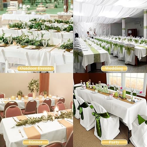 Miniatura 217 de Paquete de 8 manteles redondos blancos de 90 pulgadas, manteles redondos de poliéster lavables para mesa de tela decorativa resistente a