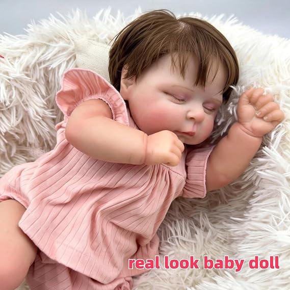 iCradle Lovely Real Look 20 Inch Reborn Baby Girl Doll Rooted Hair Soft Body Baby Doll Realistic Newborn Doll Real Life Baby Doll Toy Gift for Ages 3+