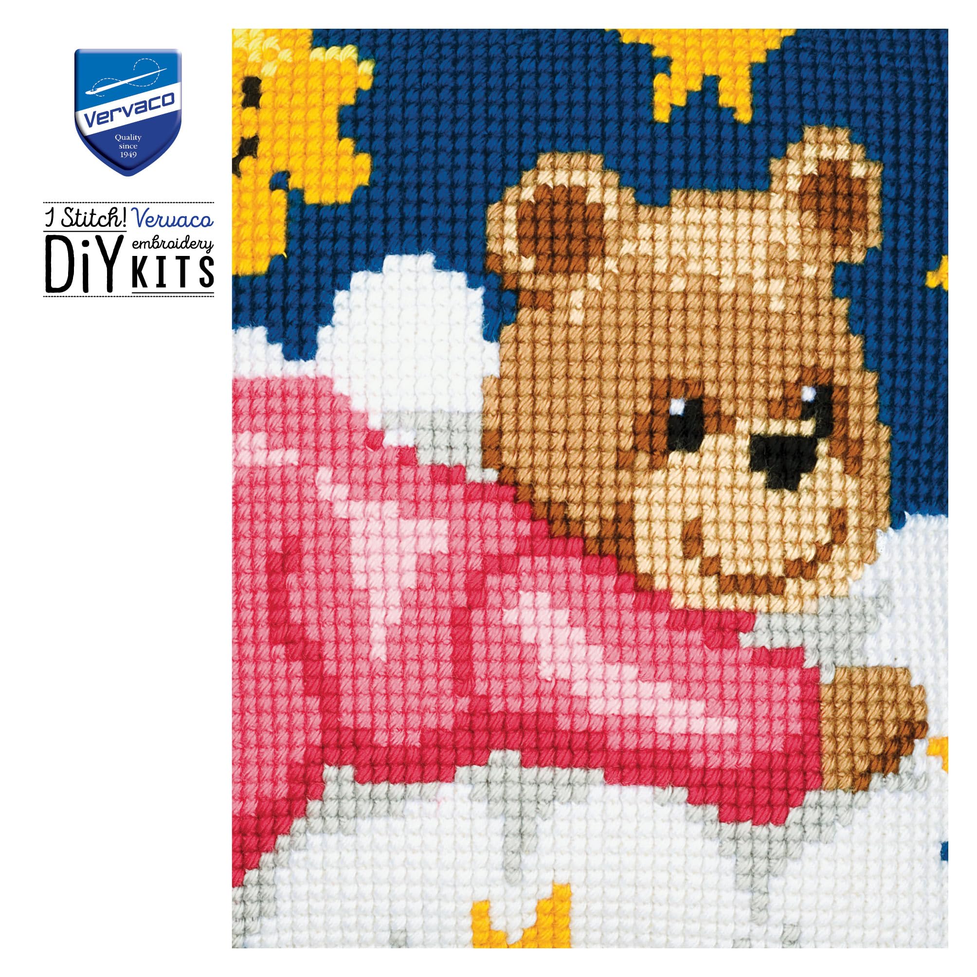 VERVACO Kit Cuscino Punto Croce Orso Rosa su Una Nuvola Set Ricamo Principianti Cuscini Gobelin Decorativi ca. 40 x 40 cm Accessori per Lavoretti Creativi DIY Casa Decor Hobby Adulti Cross Stitch