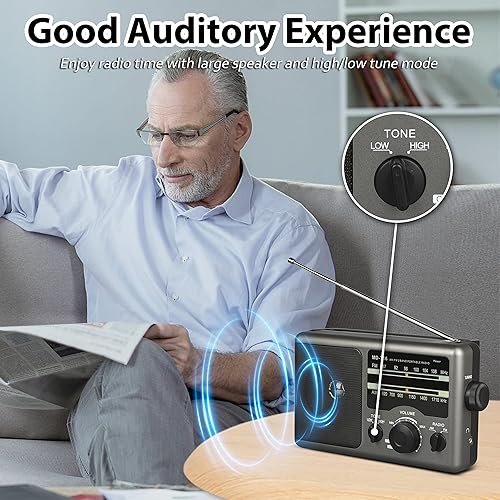 Miniatura 3 de Greadio Radio transistor de radio portátil AM FM con conector de auriculares de 0.138 in, modo de tono alto/bajo, altavoz grande, alimentación de CA