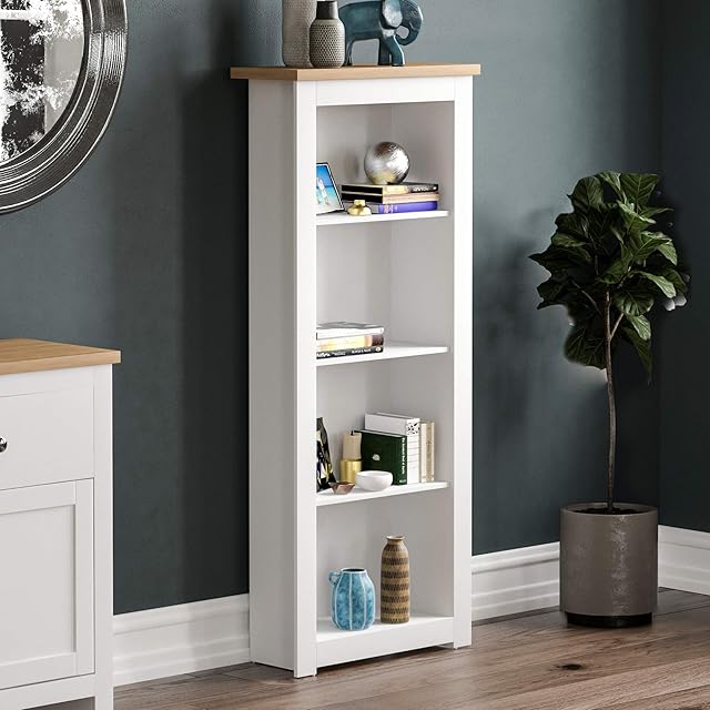 Vida Designs Arlington Bookcase Modern Display Shelves Storage MDF Furniture White (4 Tier)