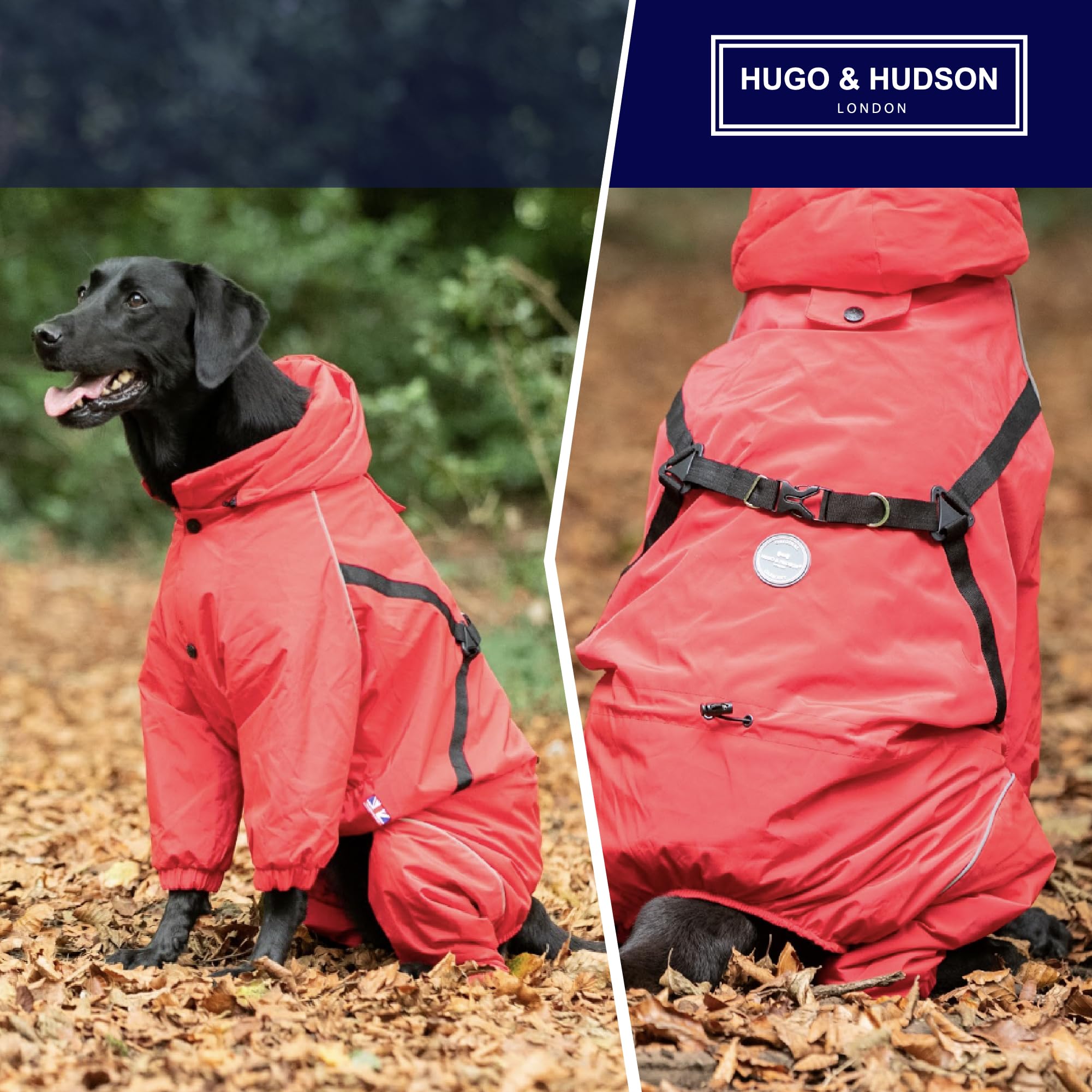 HUGO & HUDSON Outdoor Winter Dog Snowsuit Jacket Windproof Hooded Coat Buckles Harness, Red M45 - Image 4