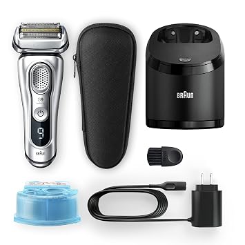 Braun Electric Razor for Men with Precision Beard Trimmer, Wet & Dry Foil Shaver, 3 Piece Set & Series 9 Electric Shaver Replacement Head & Clean & Renew Refill Cartridges CCR - 4 Pack
