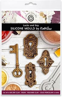 Cosmic Shimmer Locks & Key Silicone Mold for Crafting. Use with Air Dry & Polymer Clay, Resin, Wax, Cold Porcelain & More. Key 2.8 x 1, Locks 2 x 1.2 Inches from Katy Sue Craft Molds. UK Made.