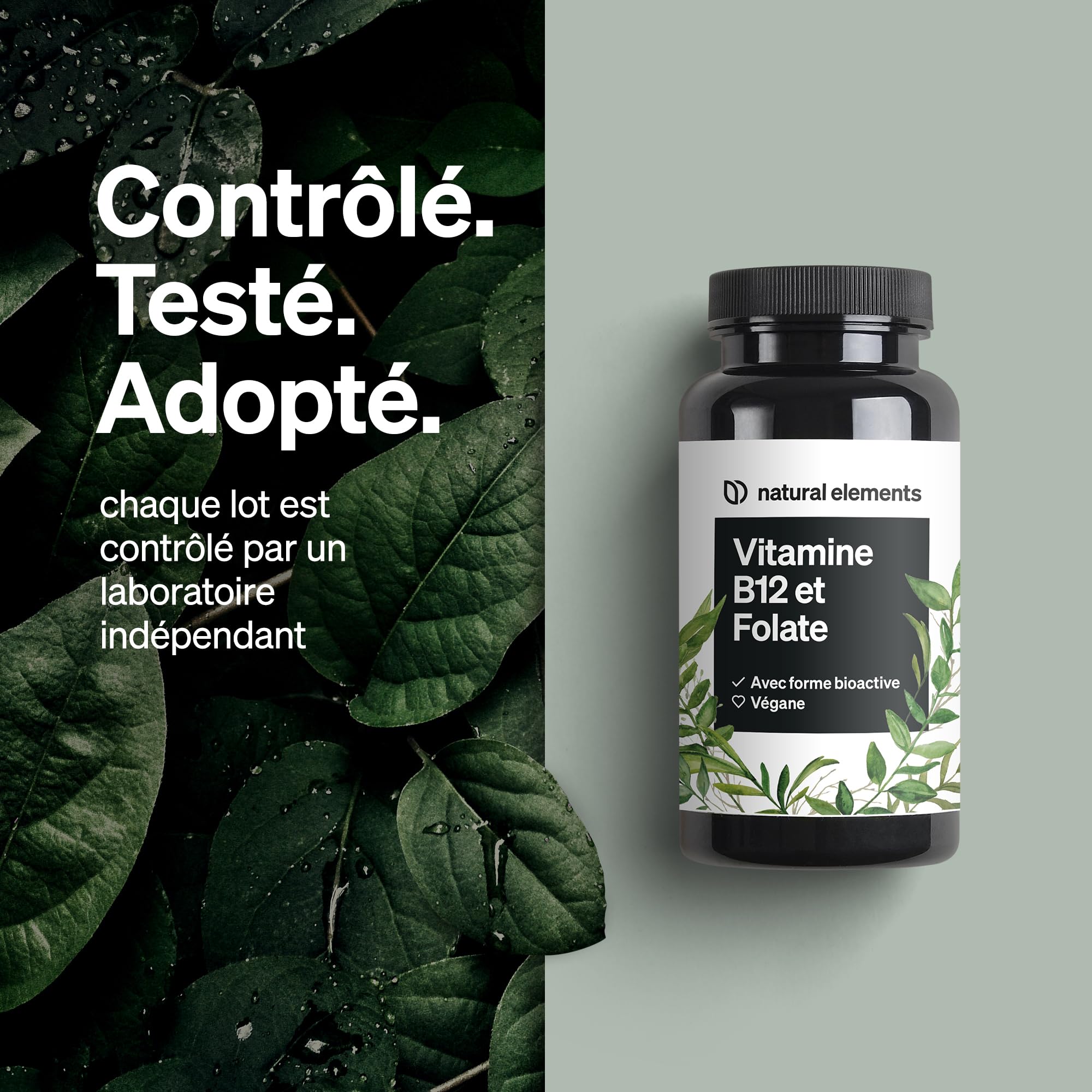 Vitamine B12-180 comprimés végétaliens pour 6 mois - 500µg de vitamine B12 et 200µg d'acide folique - hautement dosé, sans additifs inutiles - produit en Allemagne & testé en laboratoire