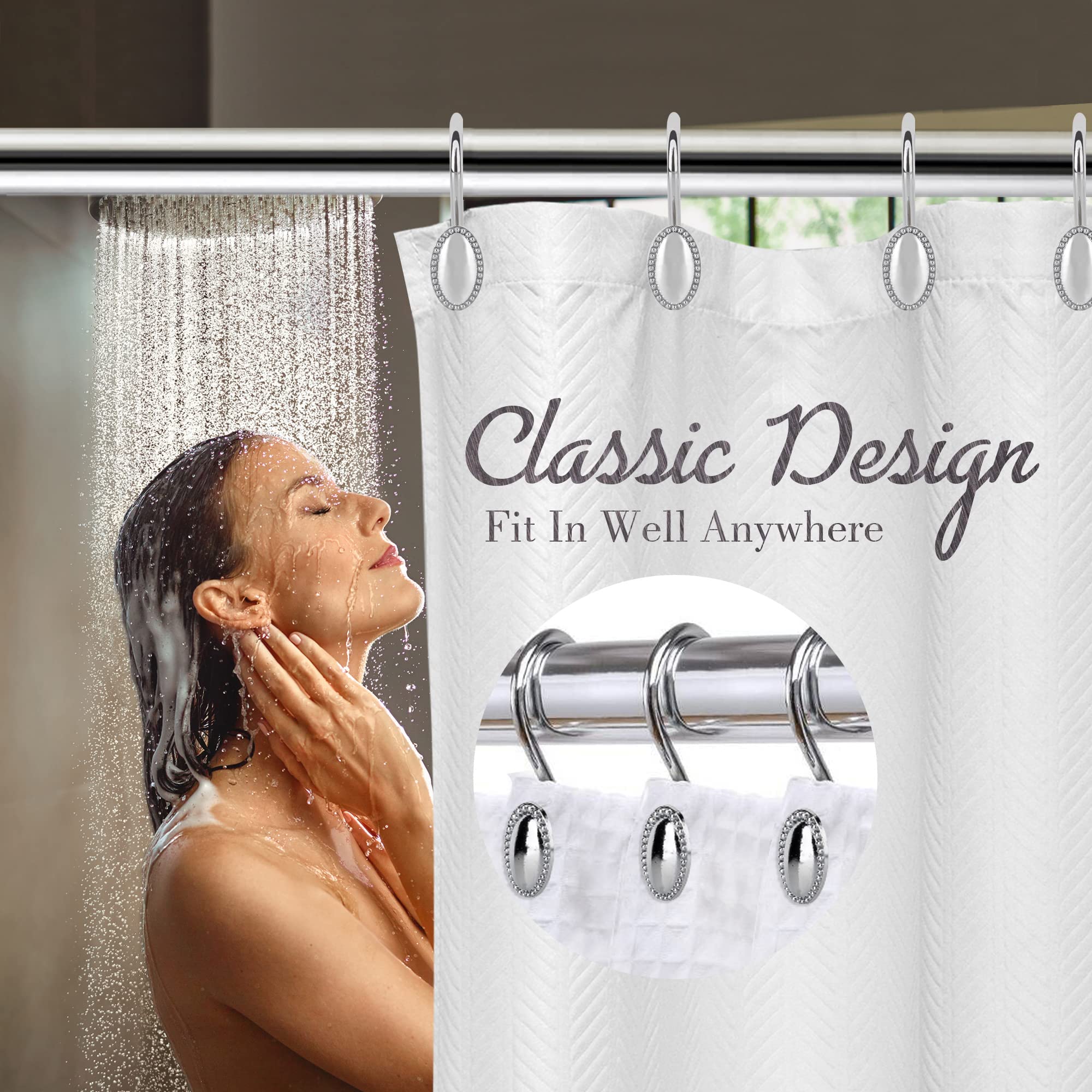 iToplin Chrome Shower Curtain Hooks, Anti-Rust Zinc Alloy Bathroom Rings | Moder — product photo