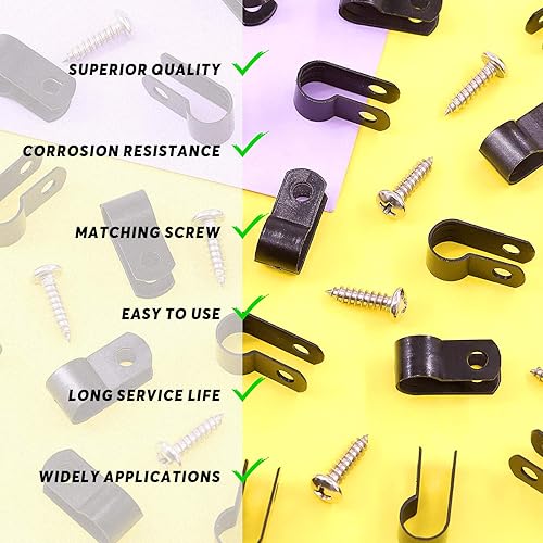 Miniatura 6 de Swpeet Paquete de 120 clips de cable tipo R de nailon negro de 516 pulgadas, clips de sujeción de cable de montaje de tornillo de nailon con 60