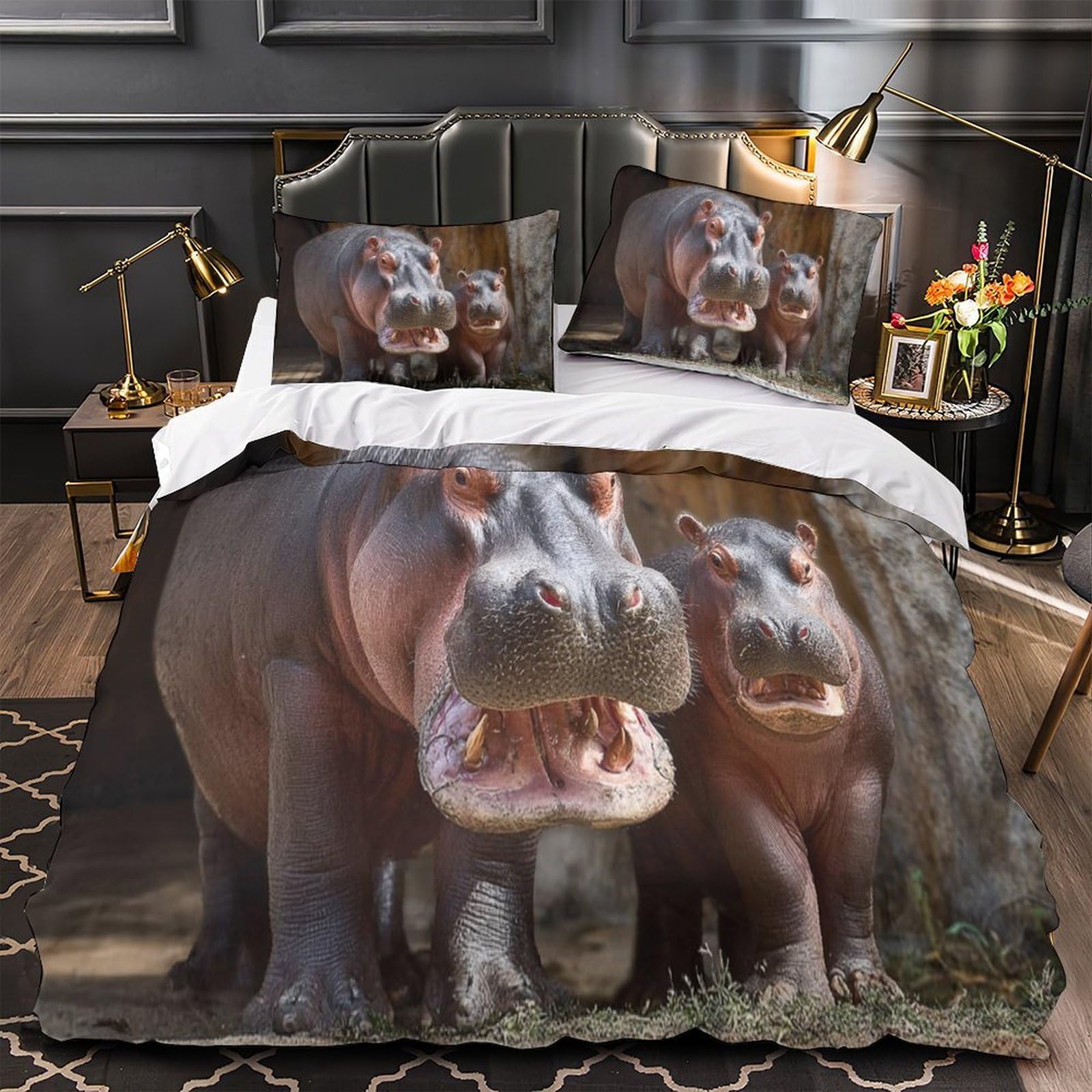 Drap de couette hippo sauvage pour une chambre parentale évasion nature authentique
