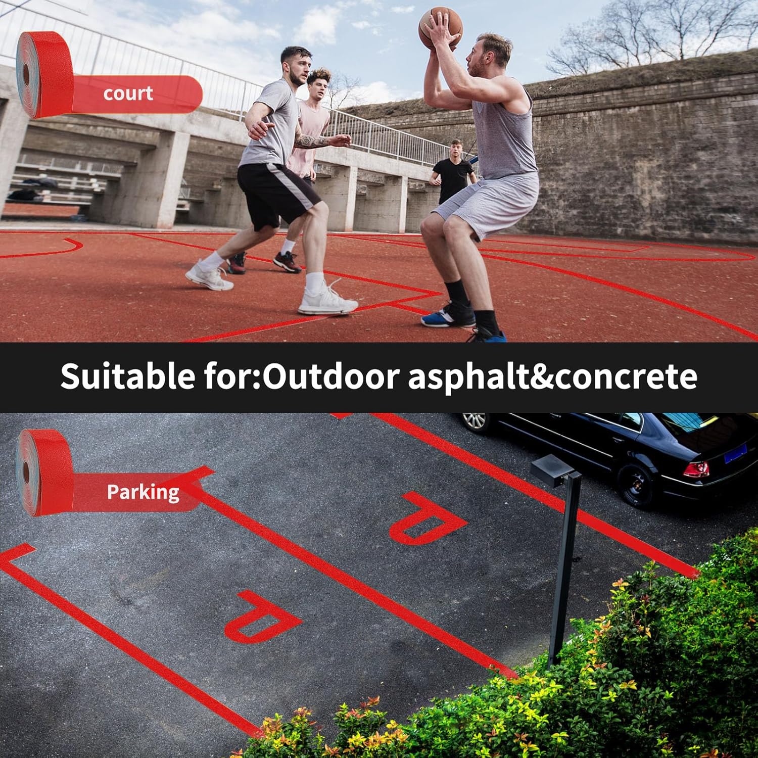 Reflective Pavement Marking Tape Slip-Resistant and Durable, Heavy-Duty Rubber Base for Outdoor Applications, Perfect for Driveways, Walkways, and Parking Areas (Red, 3 Inch X 36 Feet)