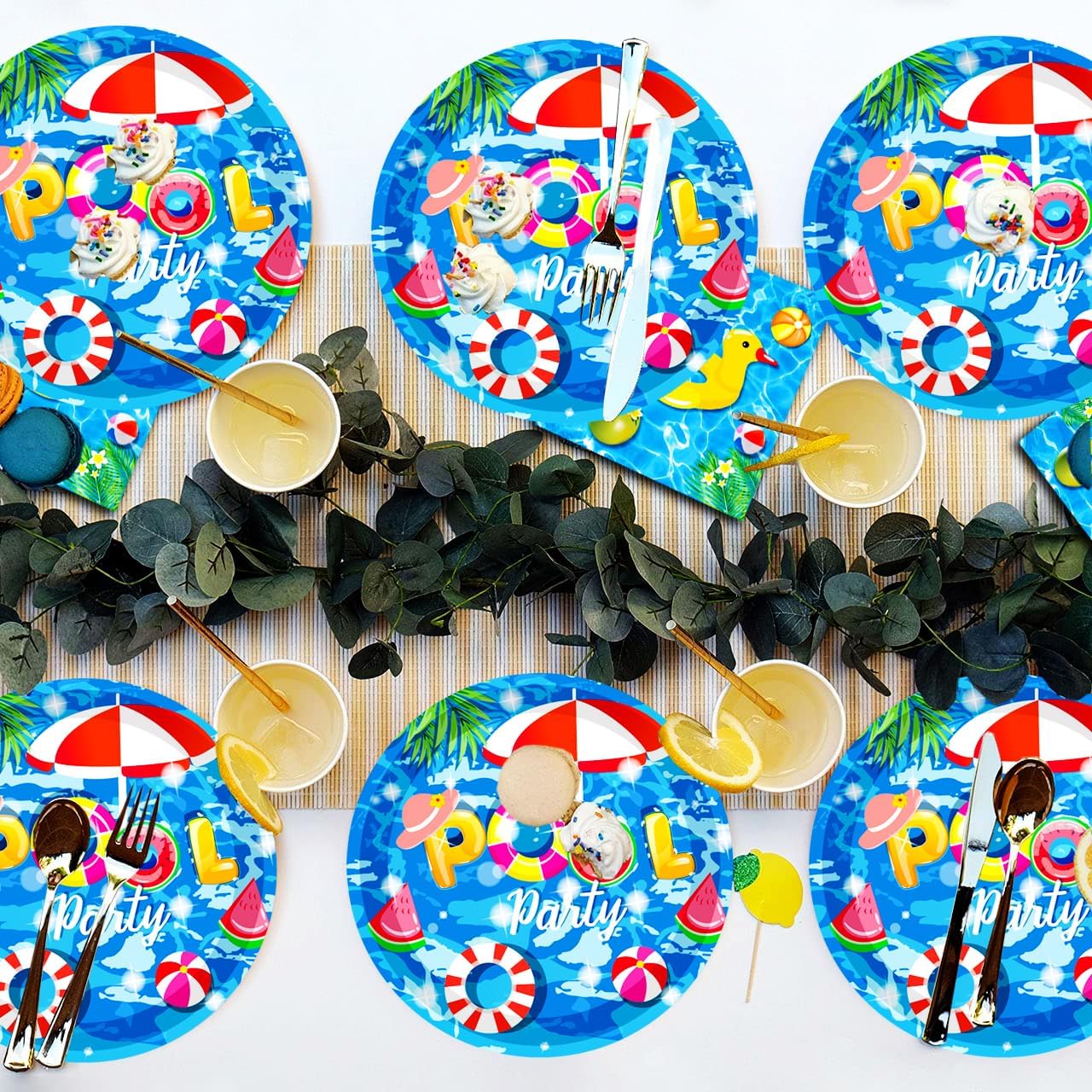 80Pcs Pool Party Supplies Summer Pool Party Set 7""Pool Paper Plate Pool Napkins for Beach Pool Theme luau Beach Pool Birthday Party Decorations|Serve 40, Blue