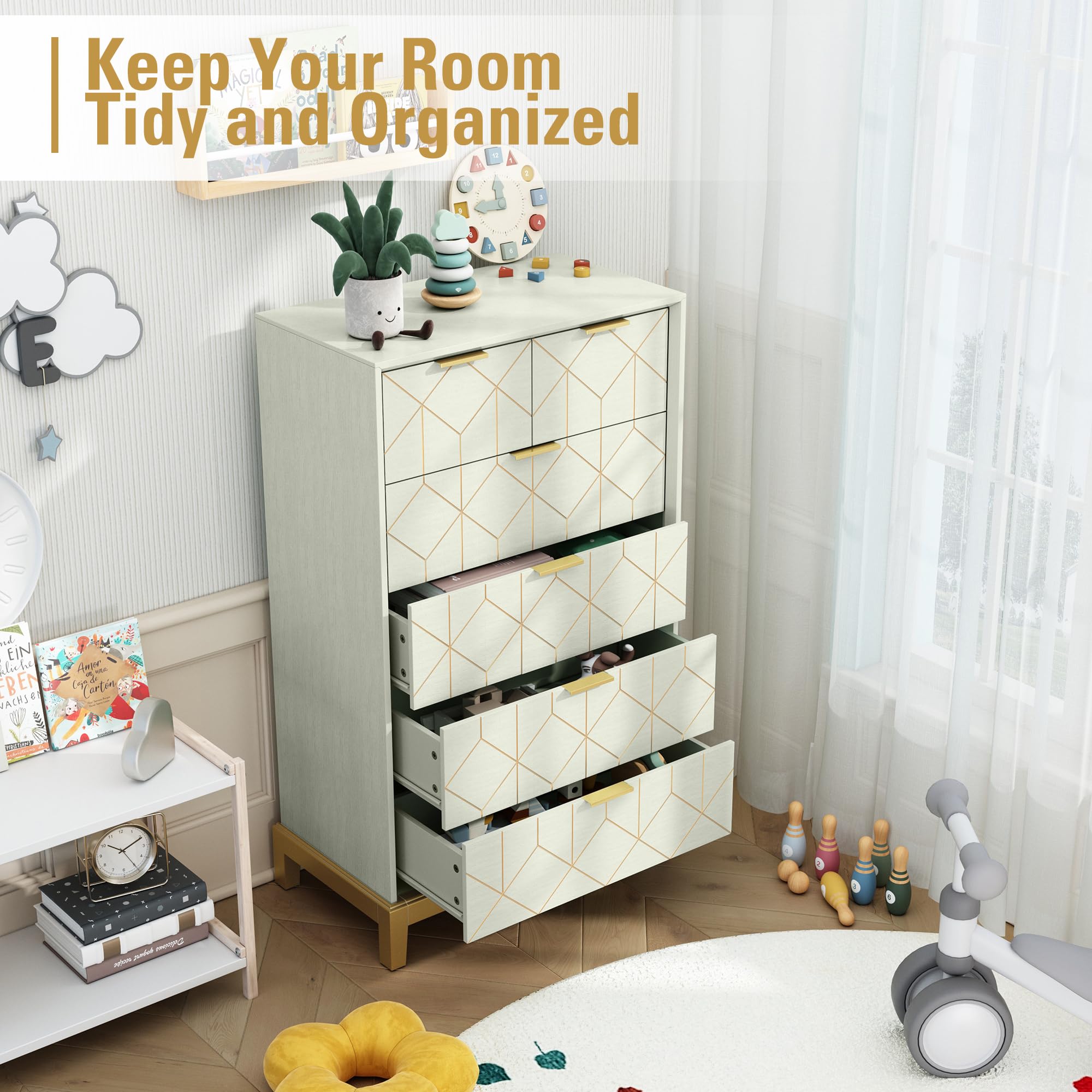 gold trim dresser Swedish Tall Chest – Blue with Gold Trim and Brass Hardware main image 0