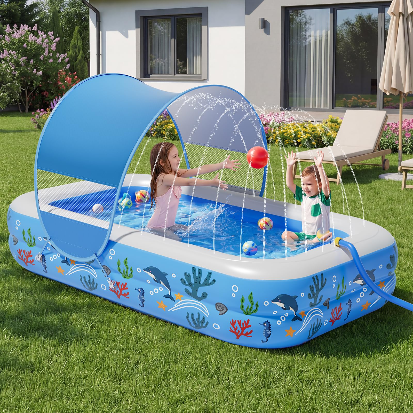 Photo 1 of Verdenu Kiddie Pool with Sprinkler and UPF 50+ Canopy