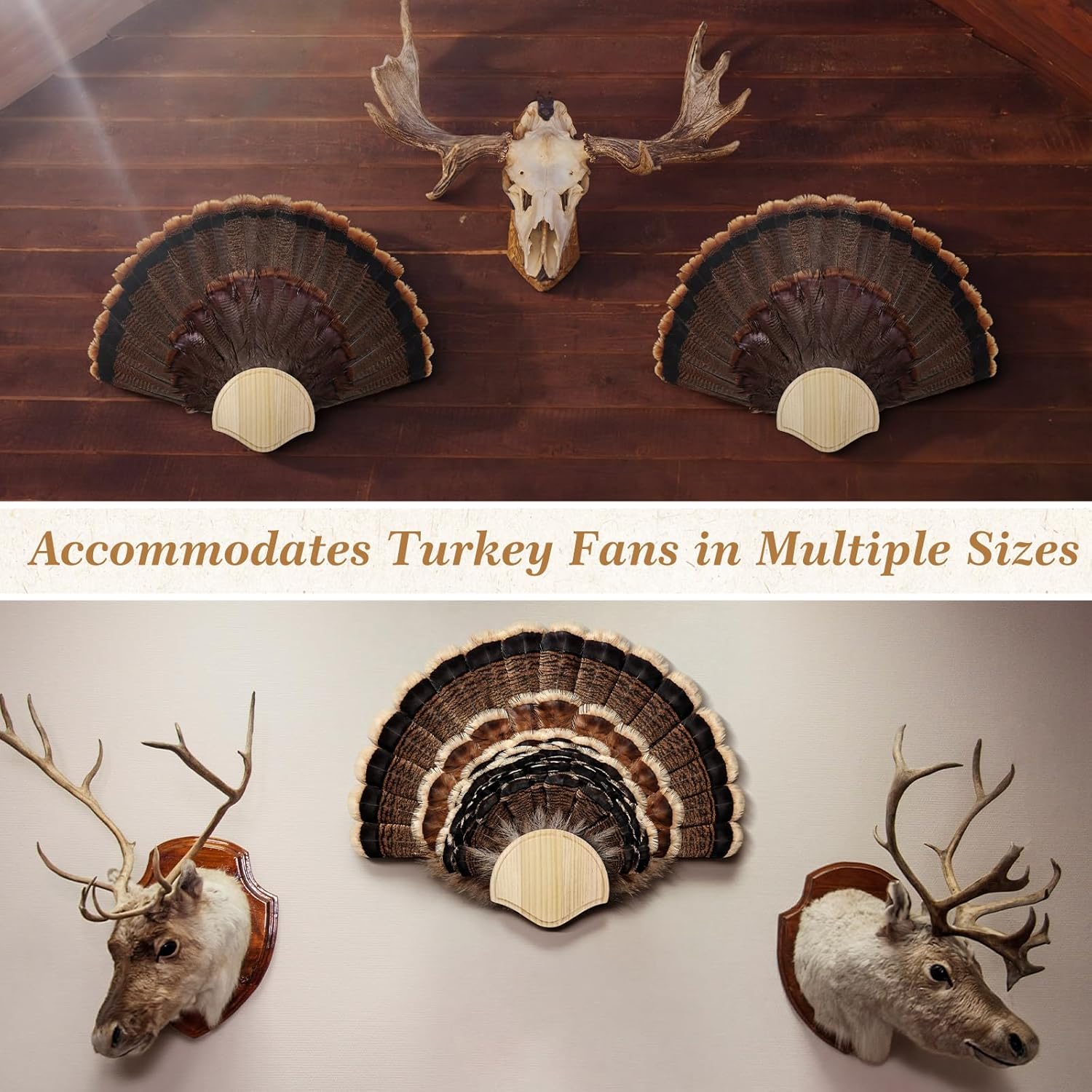 AceOrbit 2 Sets Wood Plaque Deer Mounting Kit Wall Skull Hanger with Skull Hooks for Christmas Thanksgiving Day Winter Summer Gifts Decoration (Turkey)