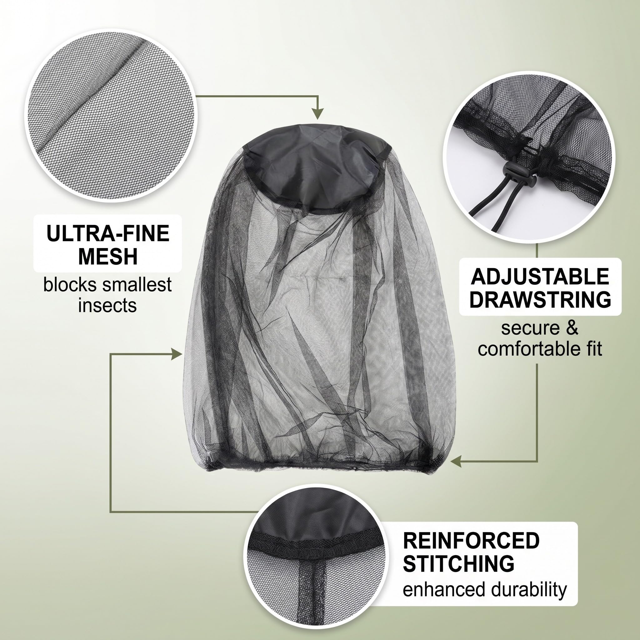 2 Pezzi Cappello Apicoltore con Rete Zanzariera Testa, Maschera Anti Insetti e Zanzare per Pesca, Escursionismo e Campeggio, Protezione Viso in Nylon Traspirante, Nero