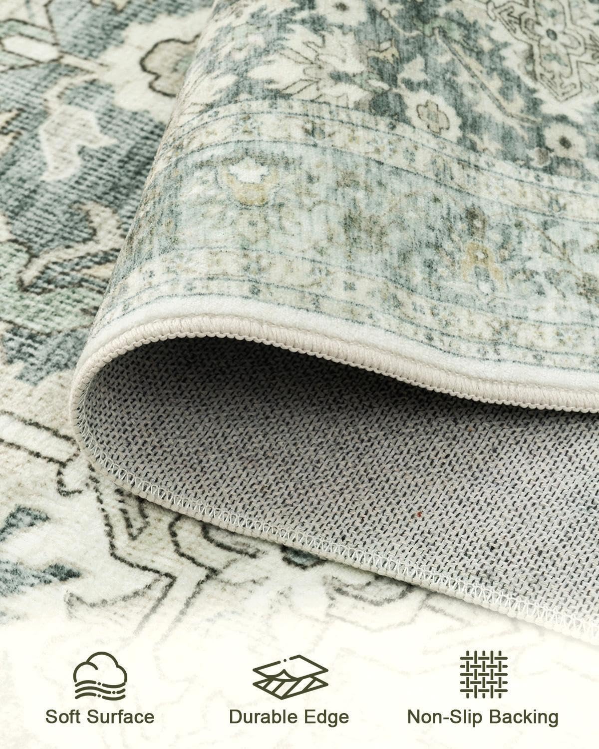 HOMFINE Vintage tapijt - woonkamertapijt slaapkamertapijt wasbare tapijten eetkamertapijt laagpolig buitentapijt pluizig antisliptapijt 200 x 300 cm Groente
