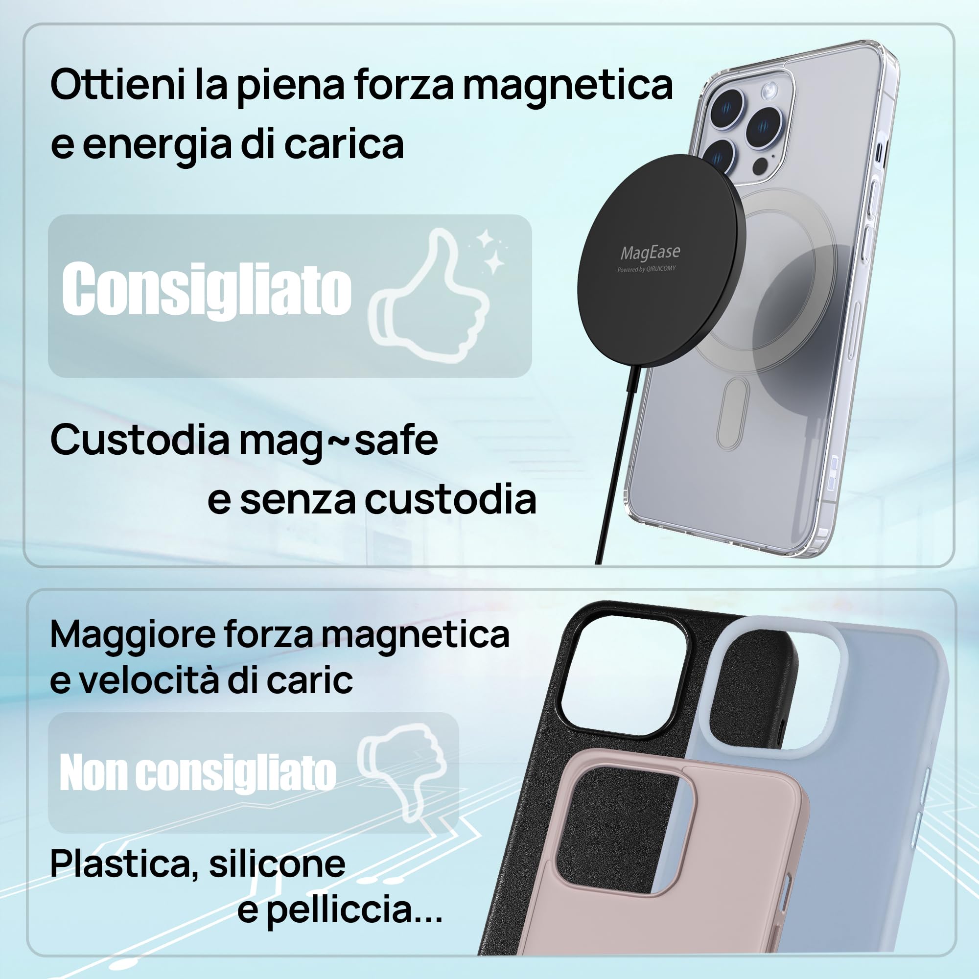 Caricatore Mag safe, 15W Caricatore Wireless Magnetico,Caricatore Senza Fili Portatile Rapida Magnetico Caricabatterie compatibile iPhone 16/15/14/13/12 e Airpods 2/3/Pro/Pro2 (Bianco)