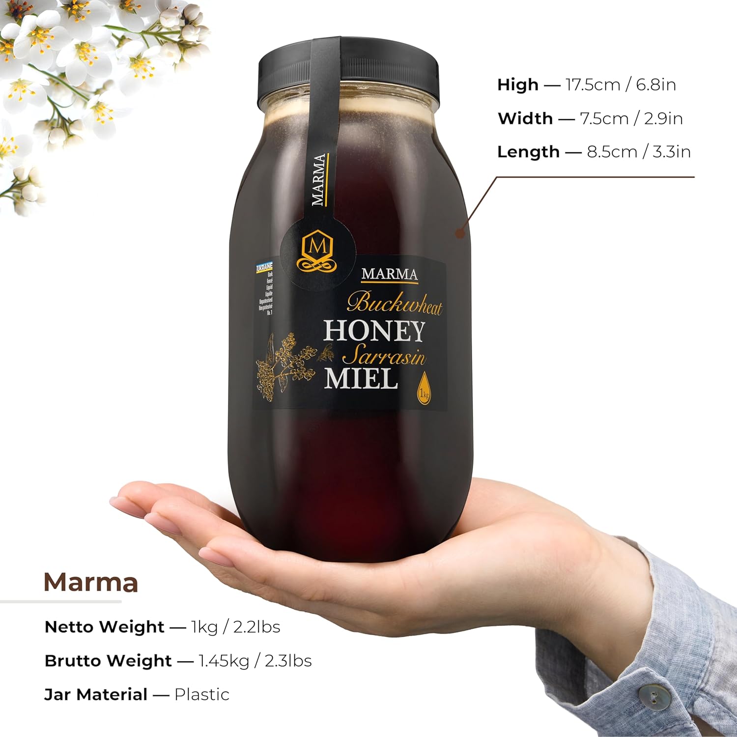 HONIGMA® Marma Buckwheat Honey | Authentic Raw Honey from Ukraine | 100% Pure, Unpasteurized & Fully Crystallized | 1000g/35.2oz | Naturally Solid Texture | Pack of 1