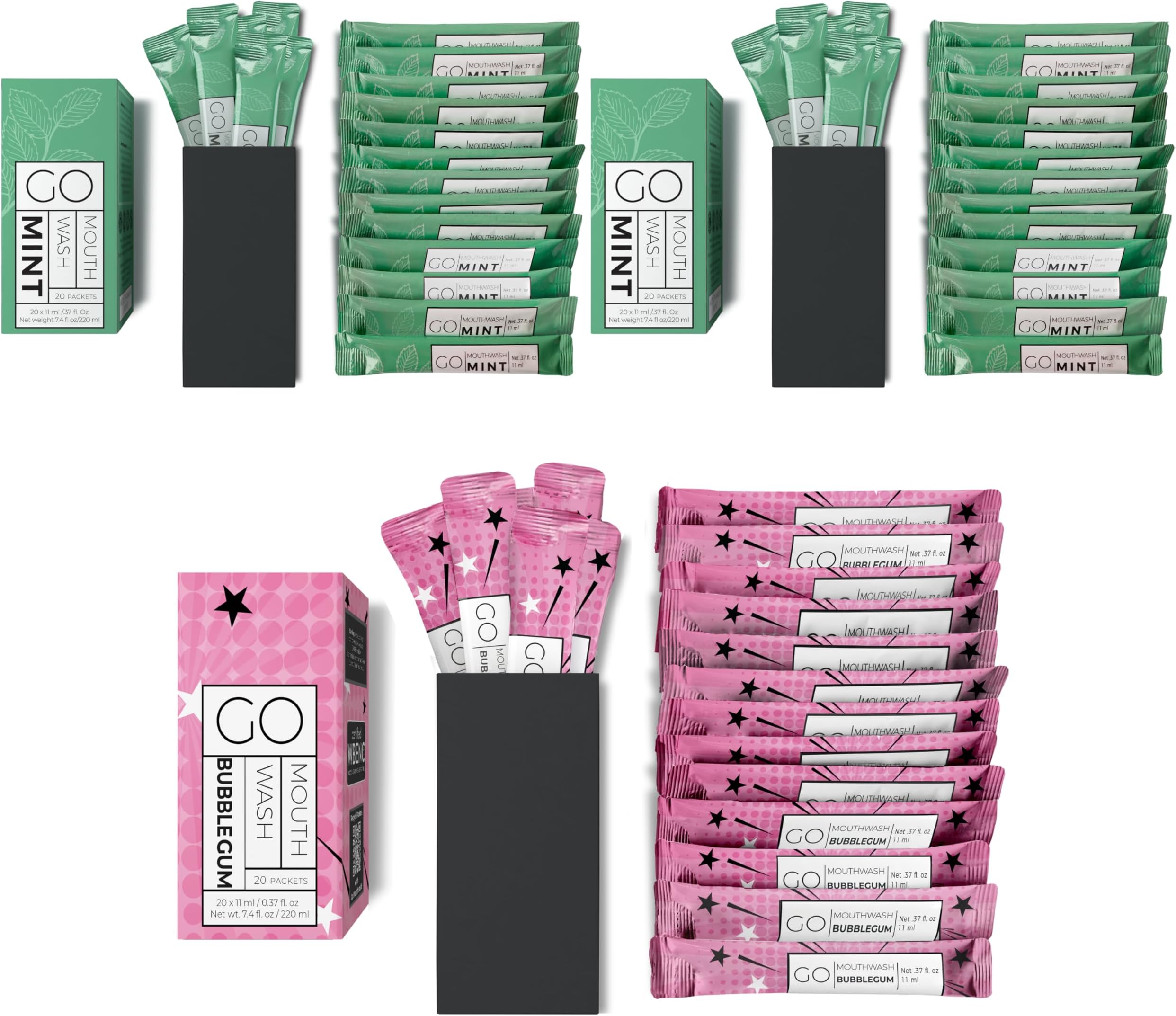 20pc Bubble Gum Mouthwash Packets + 40pc Go Mouthwash Smooth Mint