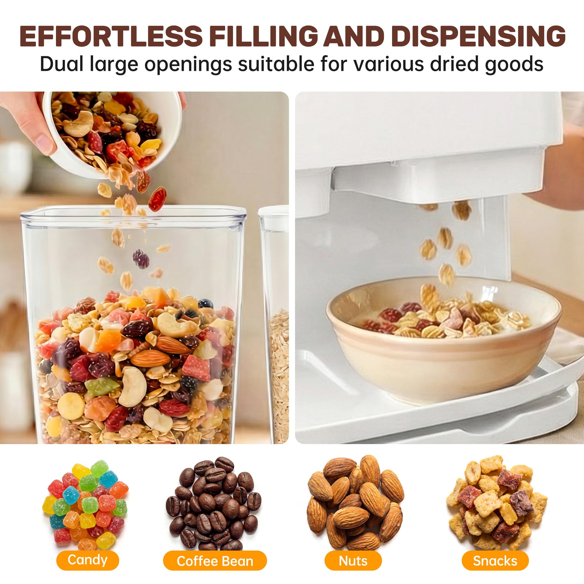 Sinceroduct Dispensador de cereales para encimera, dos grandes recipientes de 3 litros para almacenar cereales, dispensadores de alimentos secos como dulces, nueces y frijoles