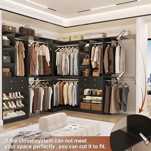 Miniatura 8 de Sistema de armario (juego de 3) con 4 cajones, 8 batas colgantes, sistema organizador de armario de 91.5 pulgadas151 pulgadas con torre de esquina,