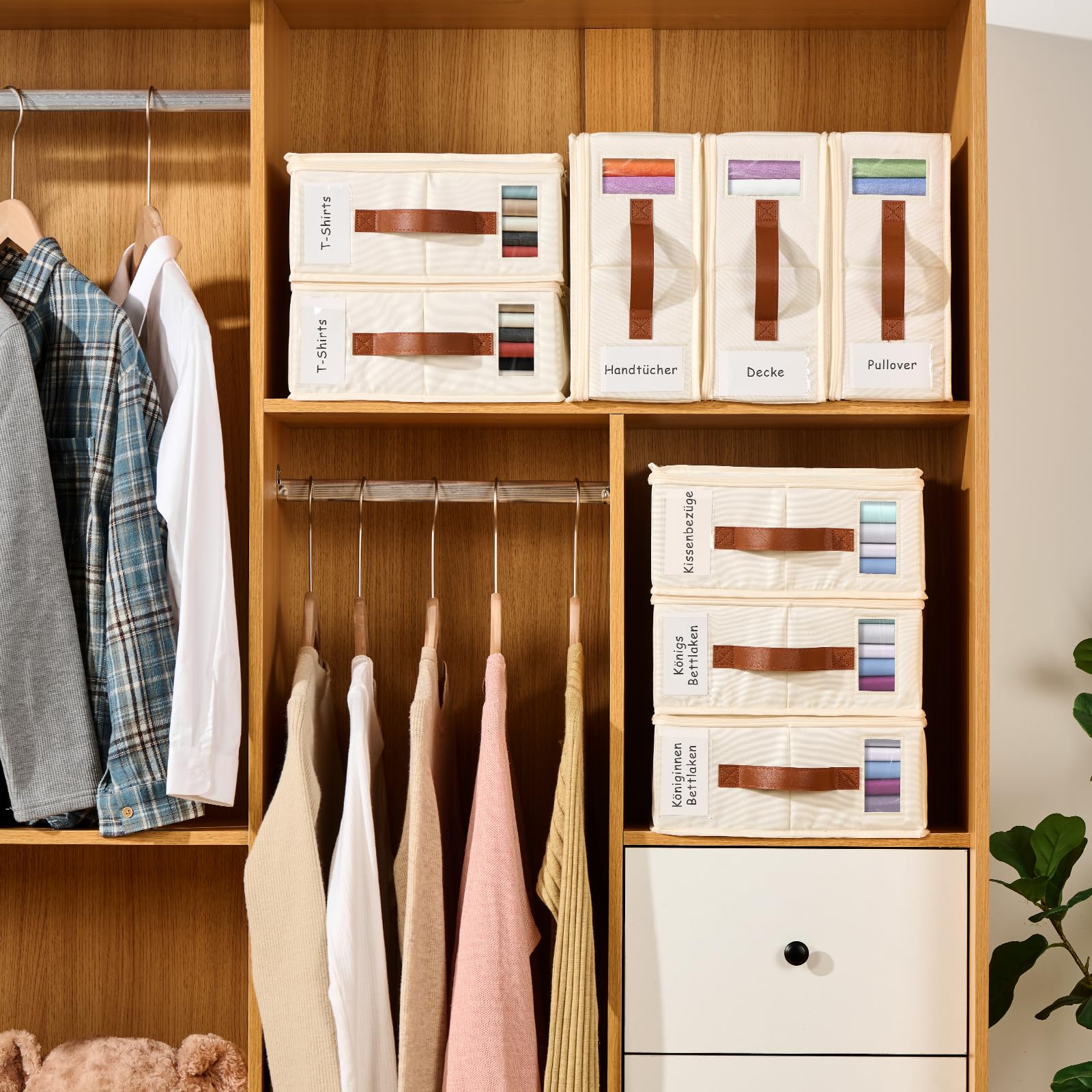 Bettwäsche-Organizer 8er Pack – Insektendichte Aufbewahrungsbox mit Reißverschluss, Etikett, Griff, Fenster – Schrankorganizer für Bettlaken, Kleidung, Bettdeckenbezüge, Spielzeug