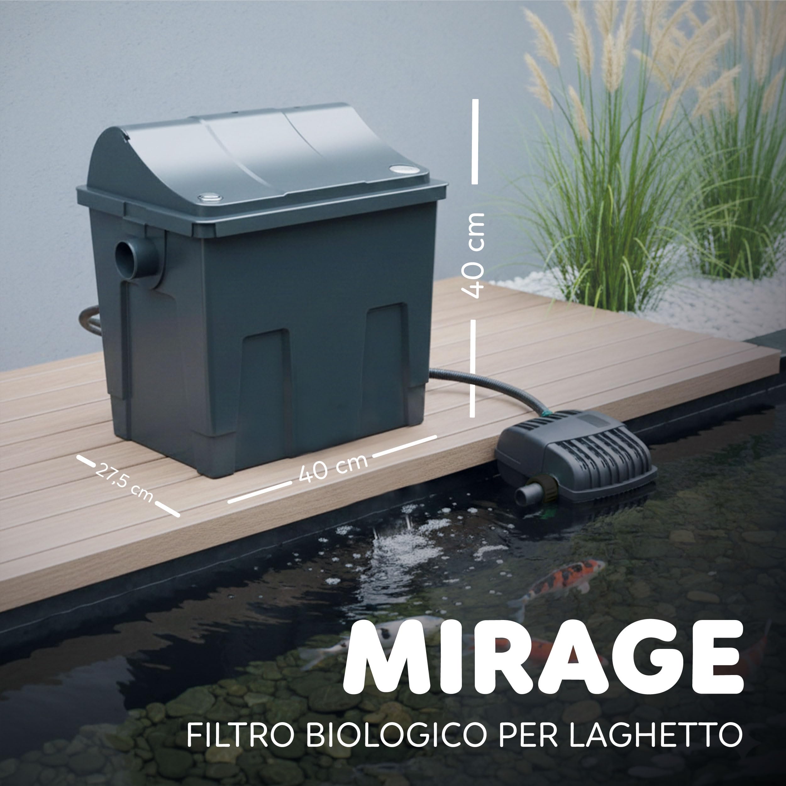 AQPOND Mirage Filtro Biologico Laghetto con Sterilizzatore UV Integrato Pompa 2500 L/h Spugne Filtranti Sistema Filtrazione Completo Laghetti 7000 Litri