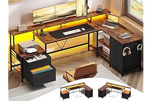 L-Shaped Gaming Desk with Mouse Pad and Power Outlets