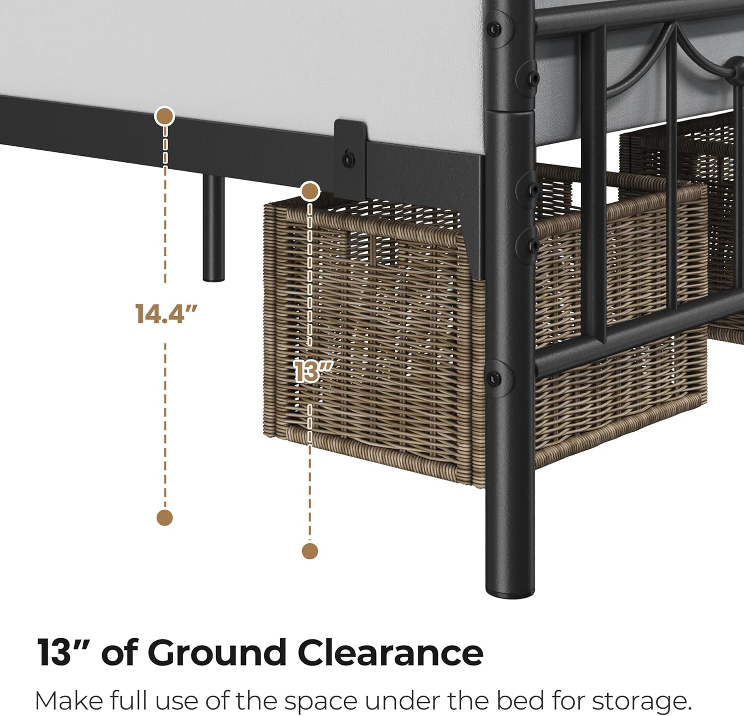 Under-bed storage space of Topeakmart bed frame
