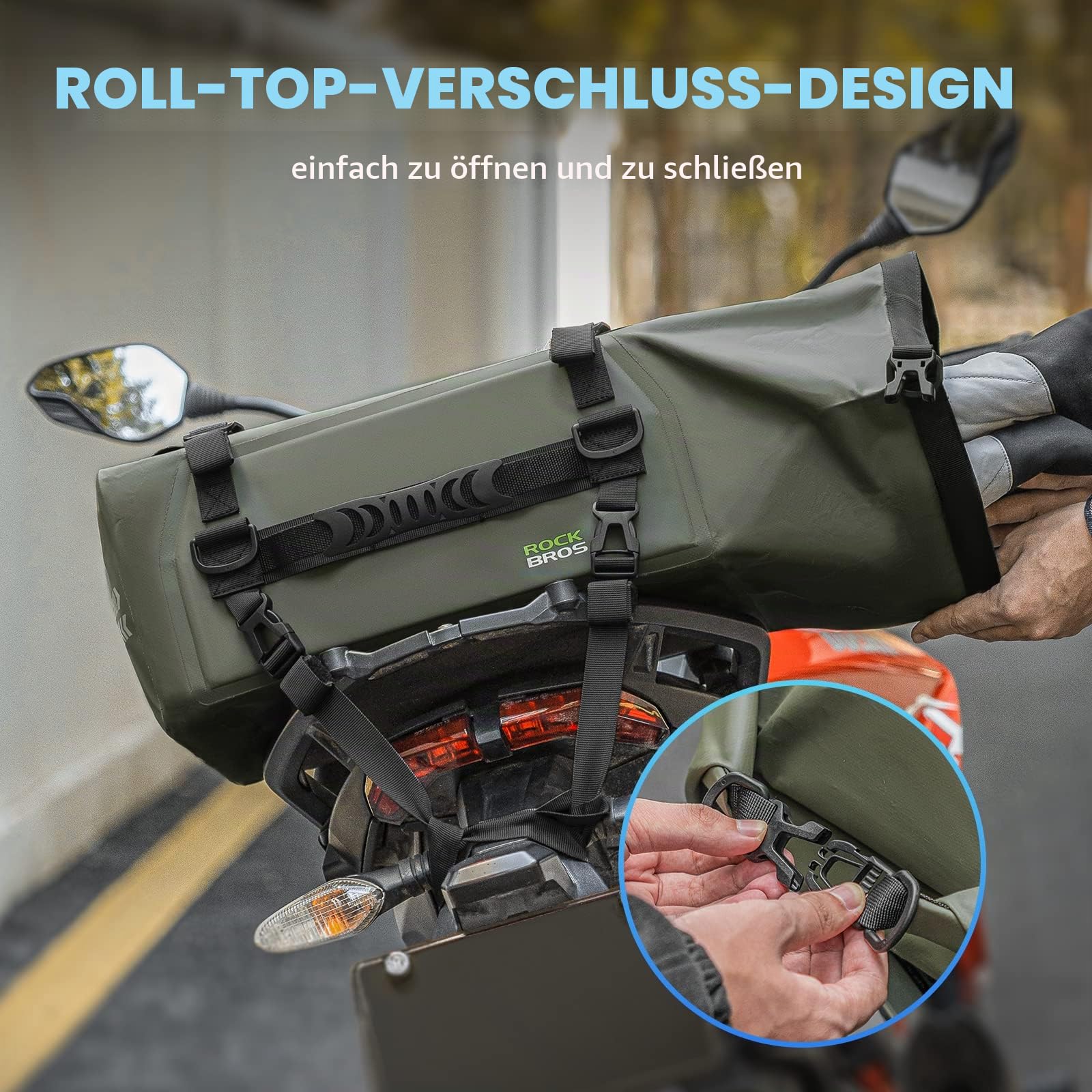 ROCKBROS 100% wasserdichte Motorrad Hecktasche 30L, mit Schultergurt | Motorrad Gepäcktasche Reflektierend Motorrad Satteltasche für Wandern, Outdoor