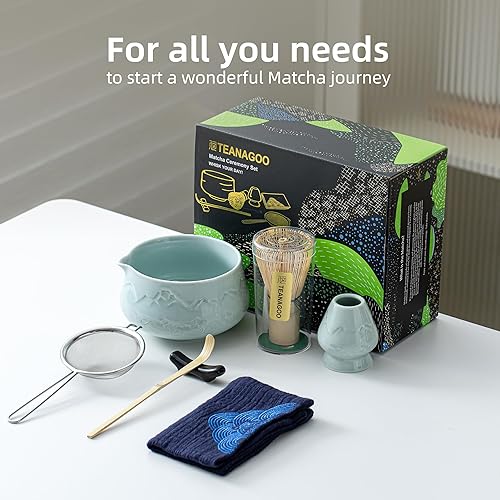 Miniatura 6 de TEANAGOO Juego de 7 batidores de matcha azul, juego de matcha de cerámica, kit de matcha para ceremonia, juego de té matcha para hacer desayunocafé,