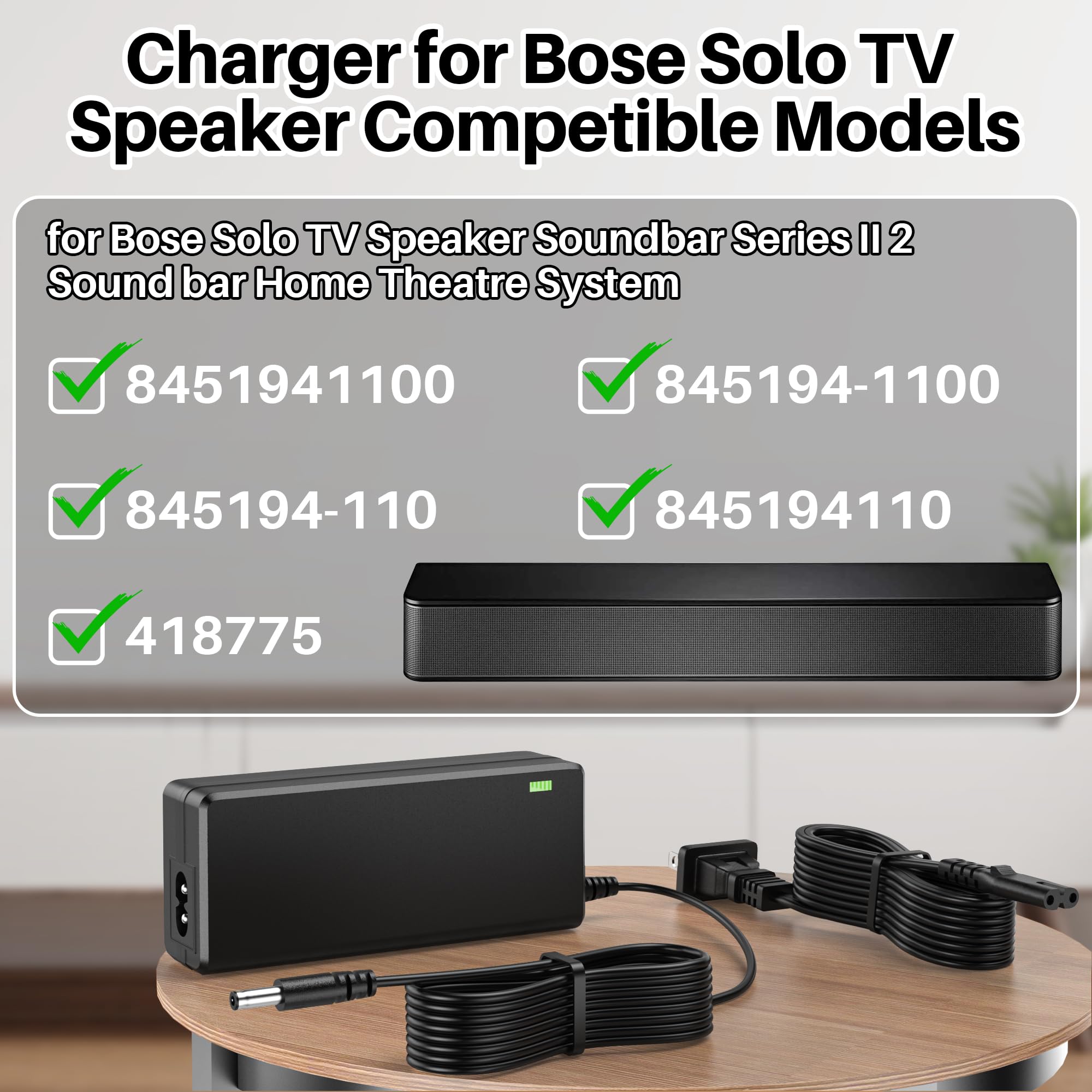 DC 20V Charger for Bose Solo Soundbar Series II Power Cord