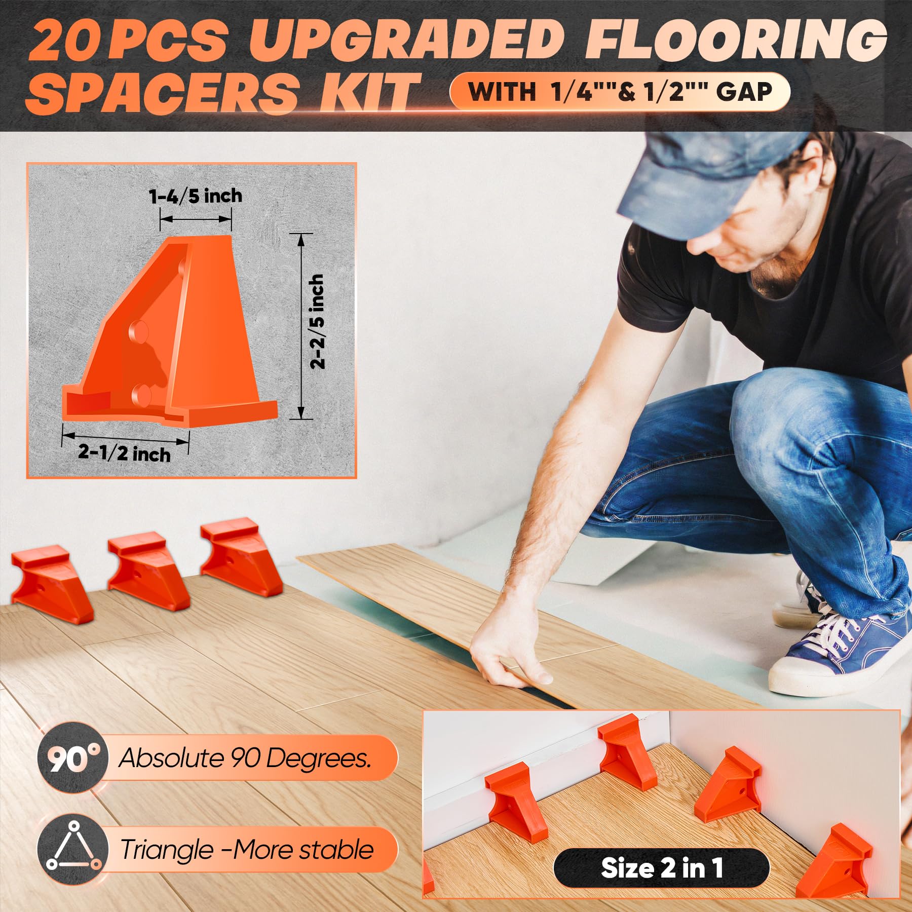 Saker Strumenti per pavimenti in laminato, strumenti per pavimenti in vinile 7 in 1, kit di installazione per pavimenti, blocco maschiatura con manico, distanziatori per pavimenti 2 in 1, barra di