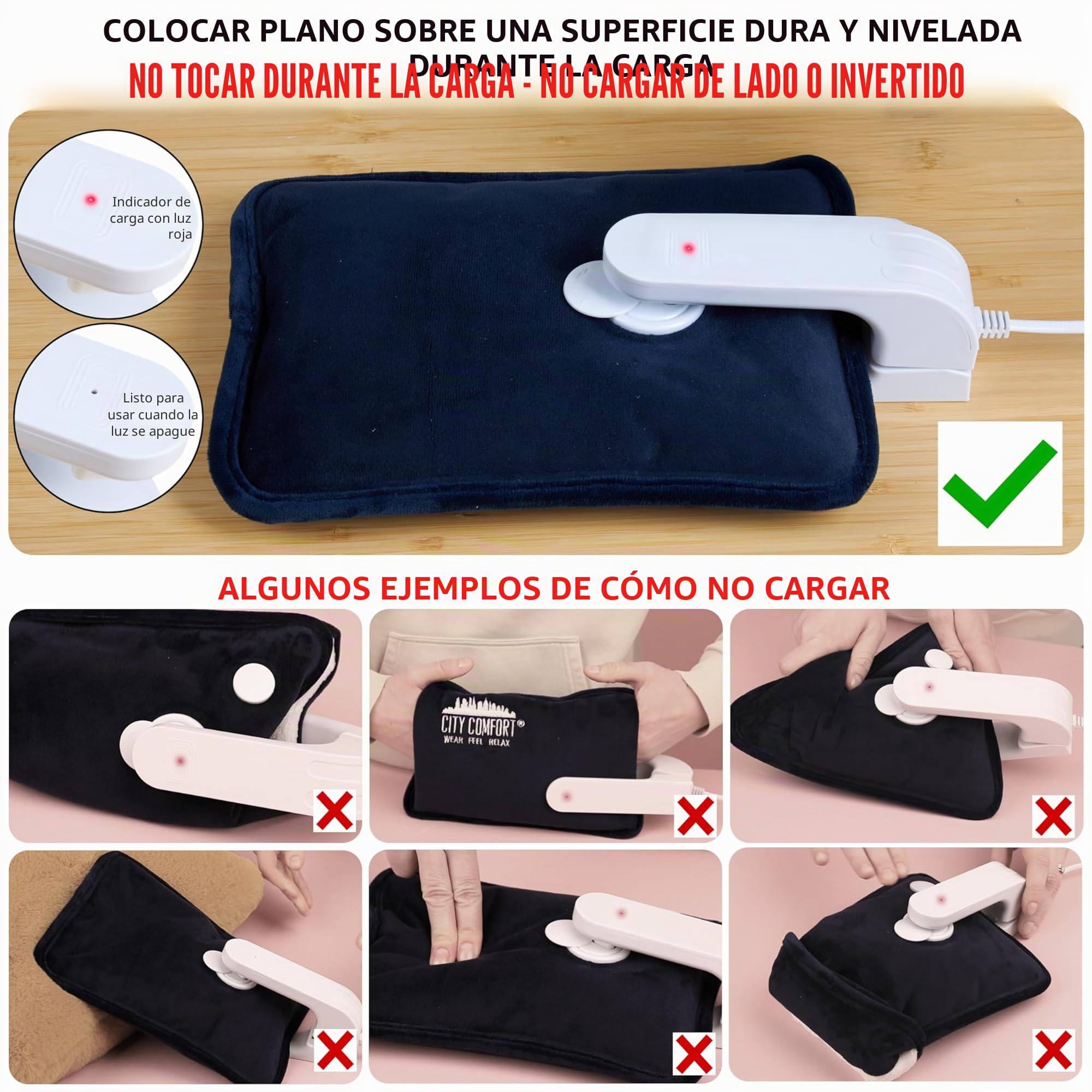 CityComfort Bolsa de Agua Caliente Eléctrica Recargable de 6 horas Saco Térmico Calor en Manos Cama y Cuerpo Hot Water Bag (Azul marino)