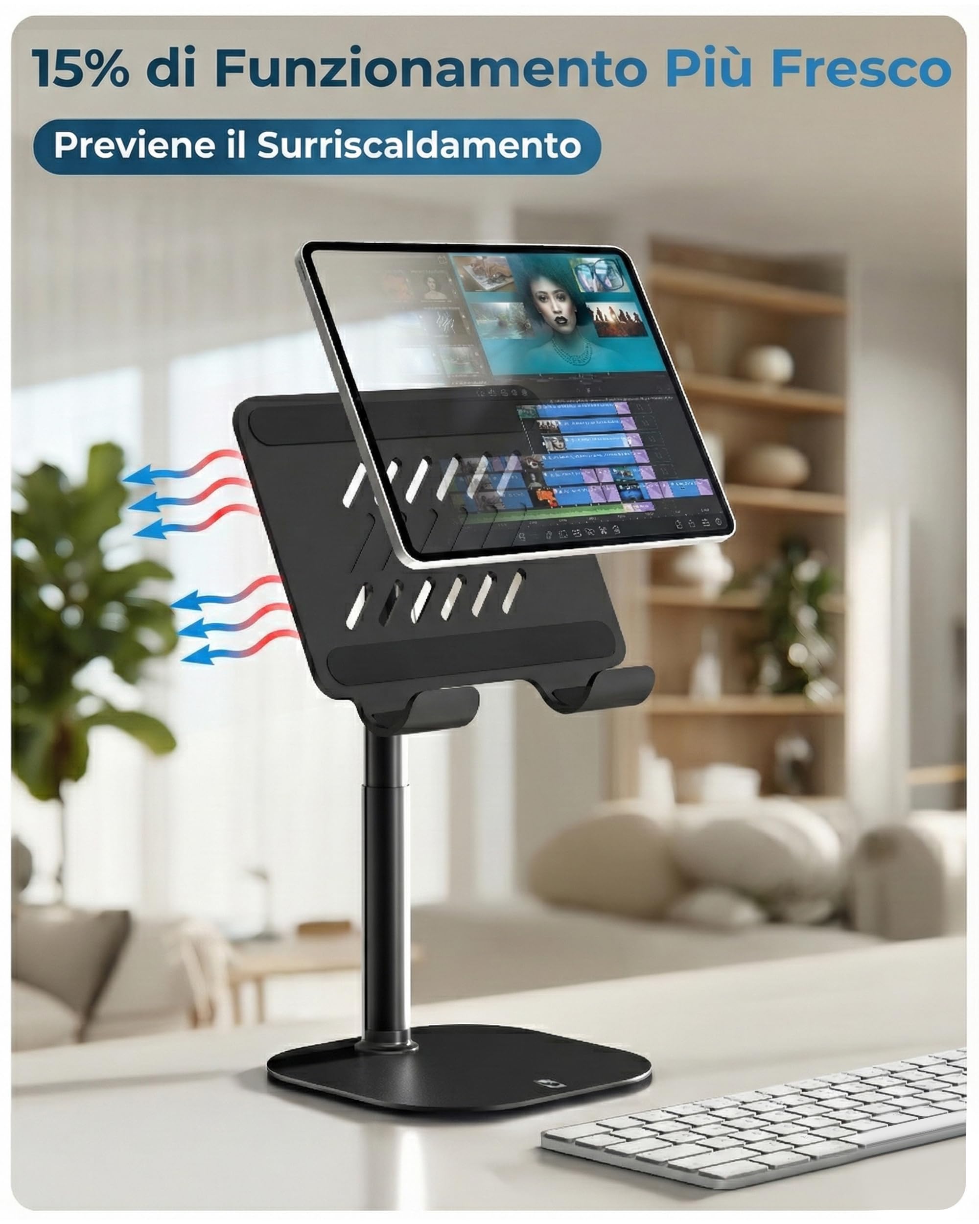 COOPER TabHolder Regolabile in Altezza Base Tablet 7-10" Stand iPad Scrivania per Monitor 15,6-17" Inclinazione 270° Nero Notte