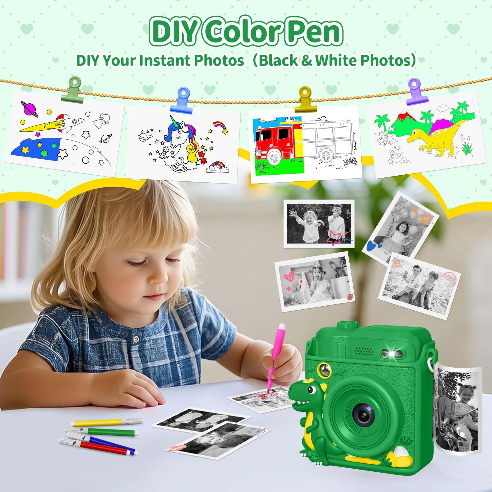 Gofunly Macchina Fotografica Bambini Istantanea, Fotocamera Istantanea 1080P HD Schermo per Bambini con 32GB Scheda, Fotocamera Digitale Regalo per Ragazze Ragazzi da 3-12 Anni