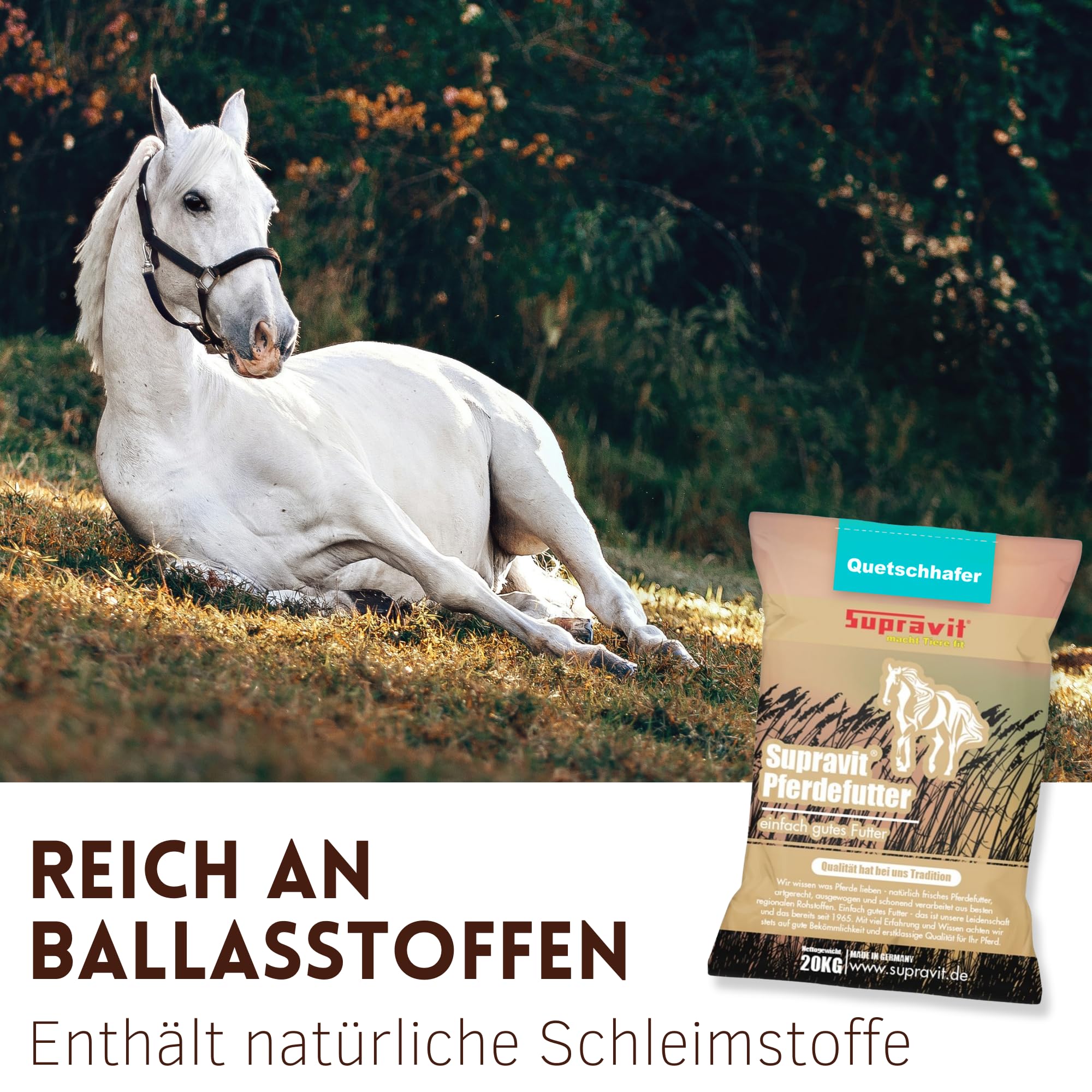 Supravit 20kg Hafer gequetscht | frischer Walzhafer | Energie & Kraftfutter Pferd & Pony I leicht verdaulich & gut verträglich I Wird erst gewalzt kurz vor Versand